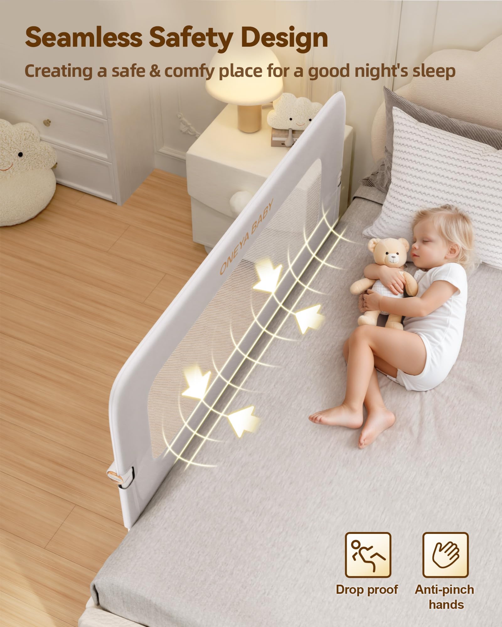 ONEYA BABY bed rail guard 16-height settings fit most mattresses