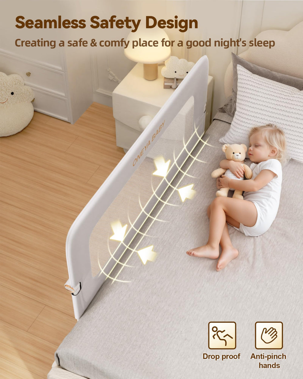 ONEYA BABY bed rail guard 16-height settings fit most mattresses