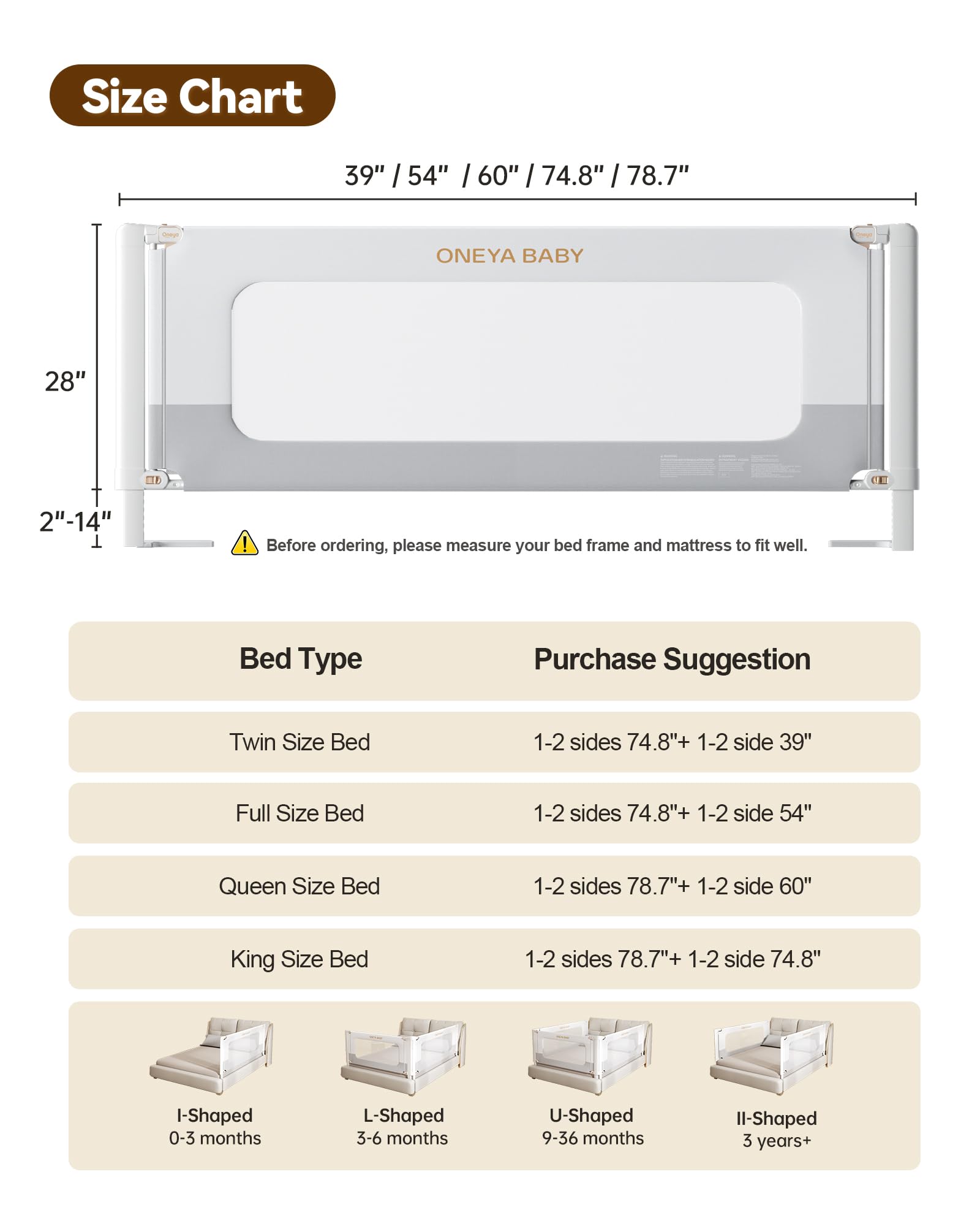 ONEYA BABY bed rail guard fold-down top rail for story time