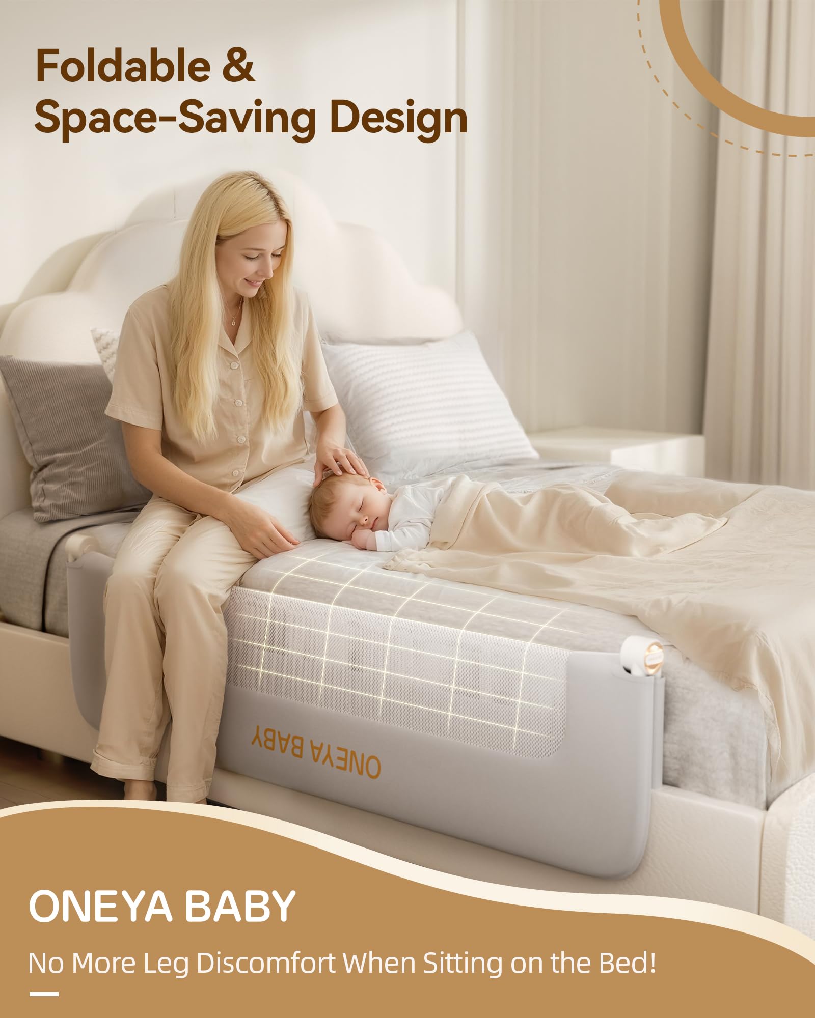 ONEYA BABY bed rail guard grey removable fabric cover for cleaning