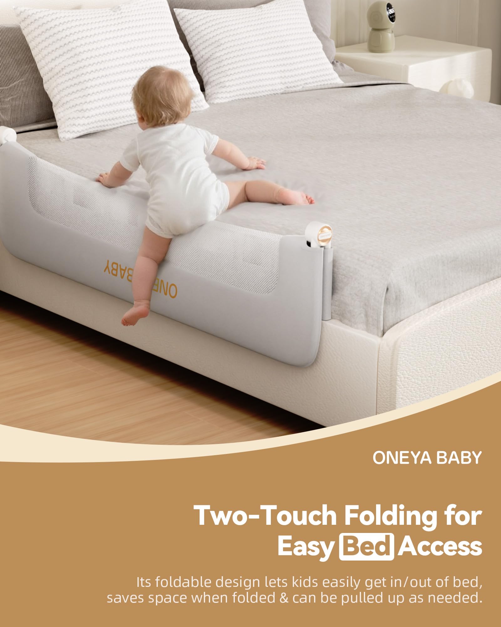 ONEYA BABY bed rail guard no-drill installation fits most bed frames