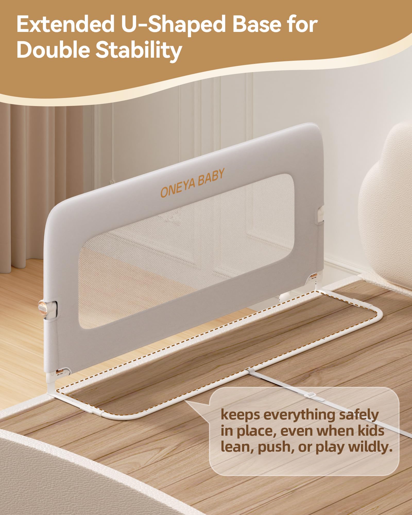 ONEYA BABY bed rail guard pinch-proof design protects tiny fingers