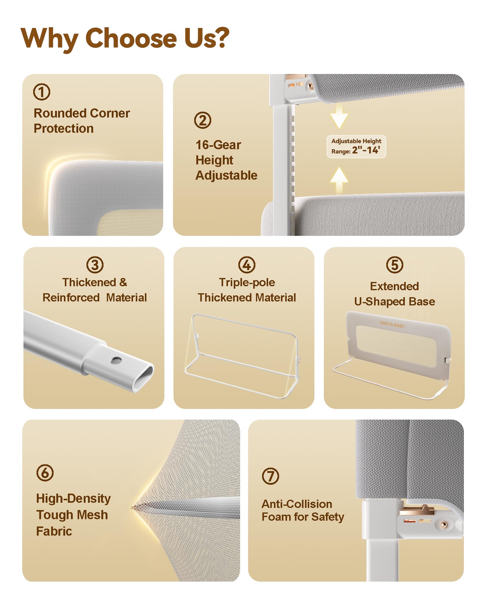 ONEYA BABY bed rail guard wide U-shaped tube reduces wobble during sleep
