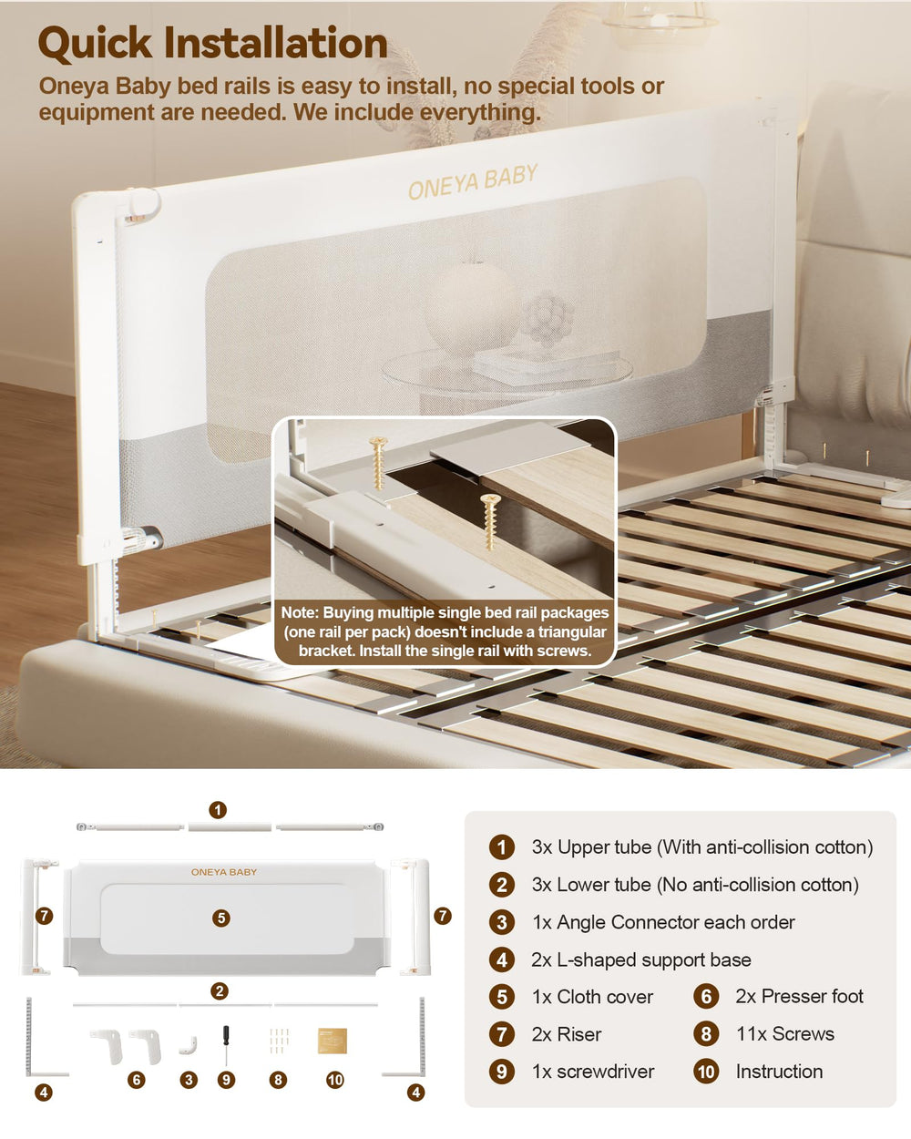 ONEYA BABY bed rail installation steps simplify setup for busy parents
