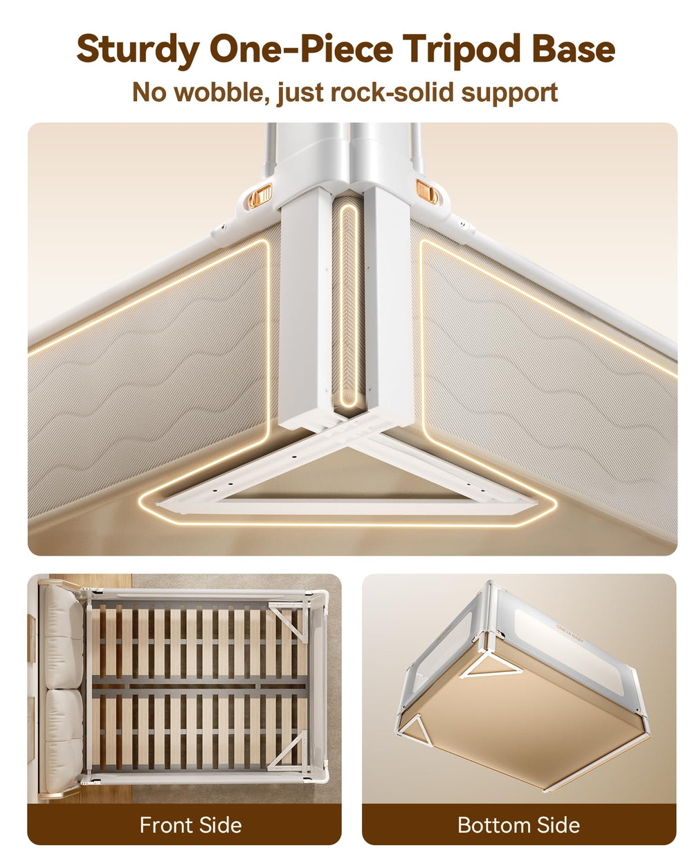 ONEYA BABY height-adjustment feature showcased for customizable mattress fit and reduced gaps.