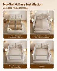 ONEYA BABY king-size setup shows sturdy, tall guard for confident toddler sleep safety.