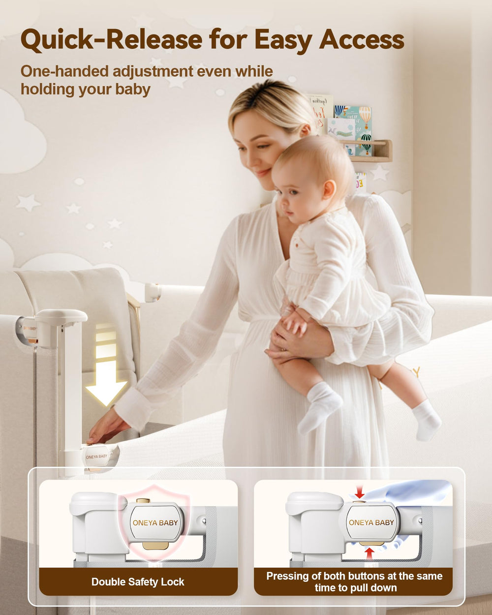 Oneya Baby thickened carbon steel rails for durable bed safety