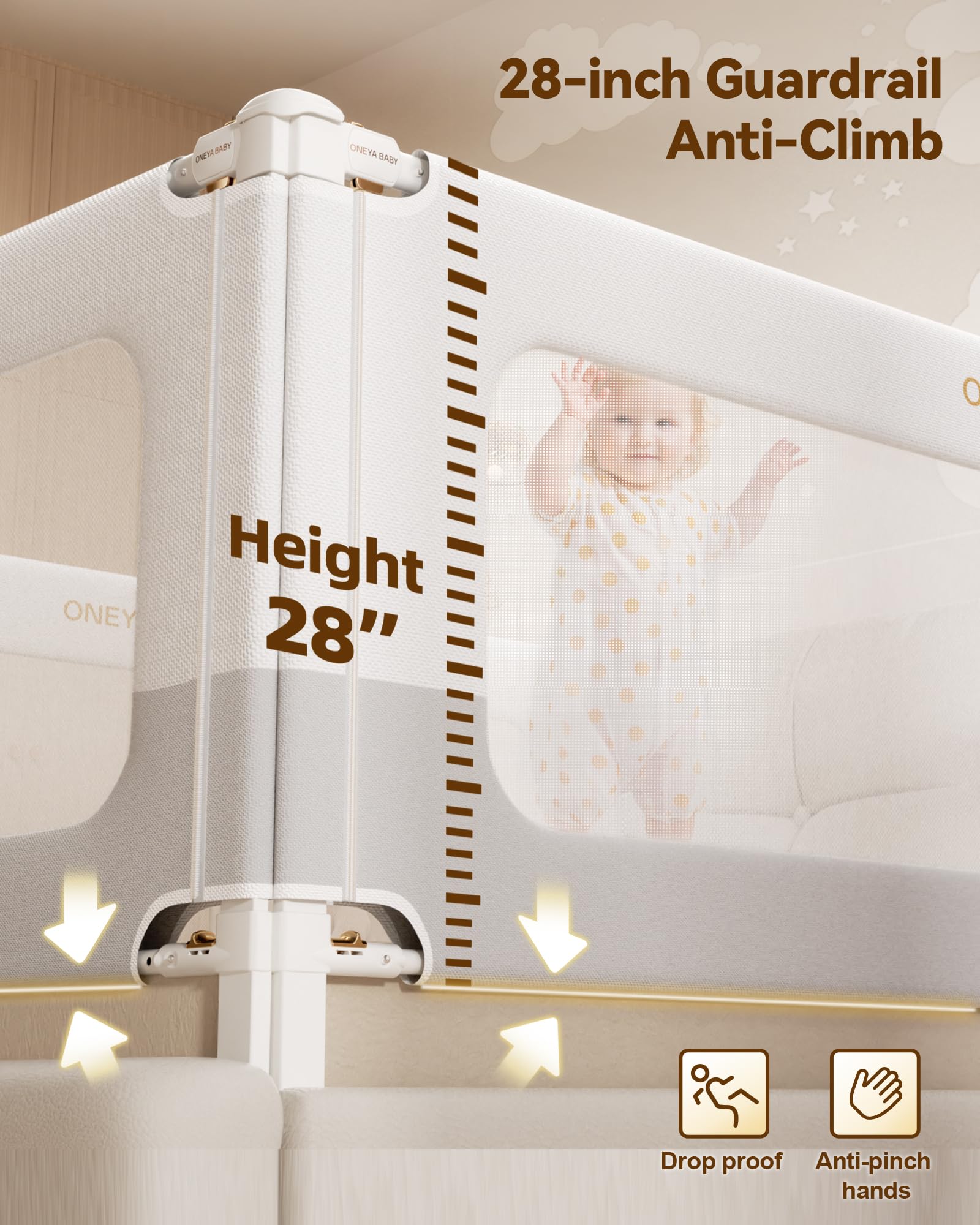 Oneya Baby dual-lock rail image demonstrates secure, childproof locking