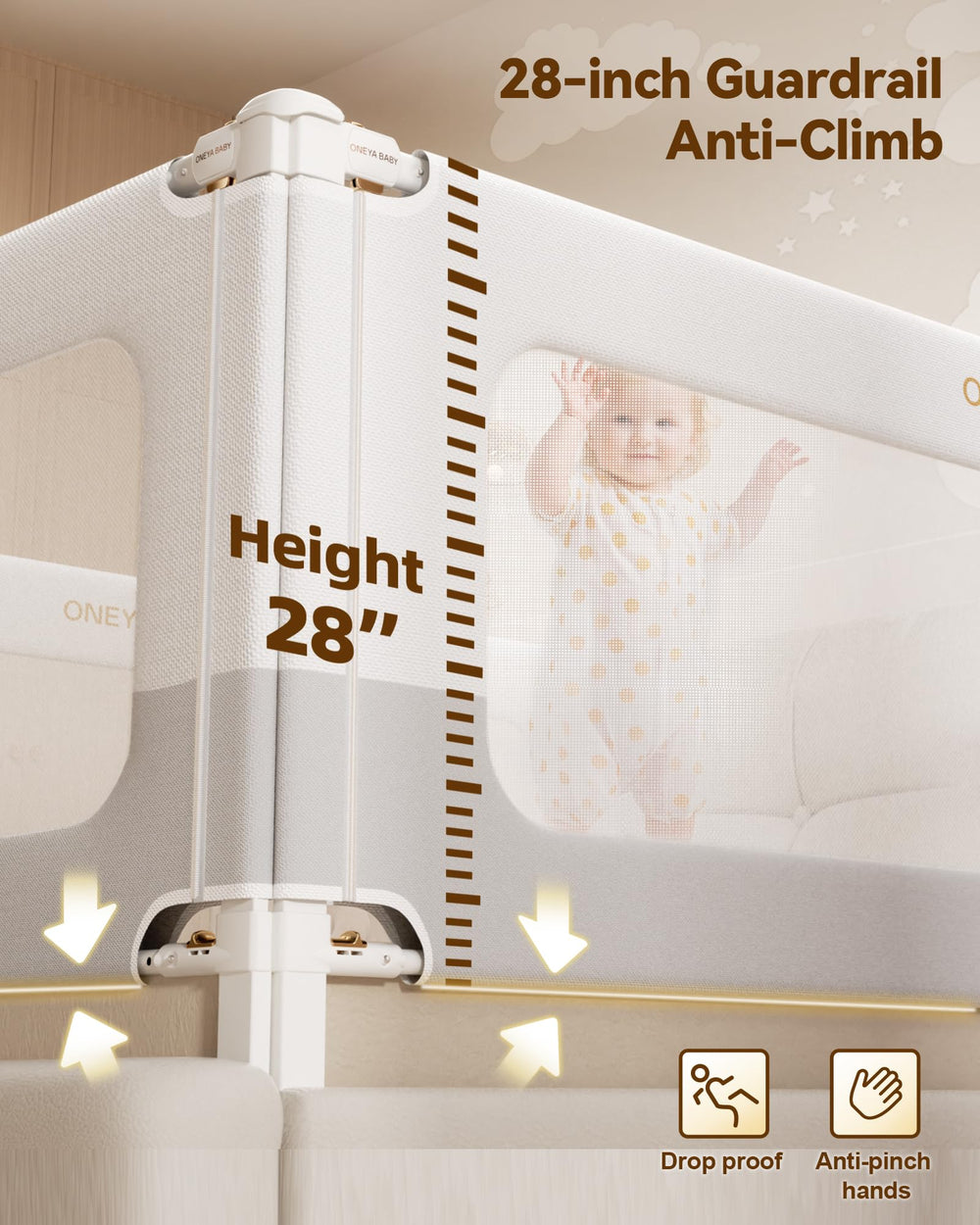 Oneya Baby dual-lock rail image demonstrates secure, childproof locking
