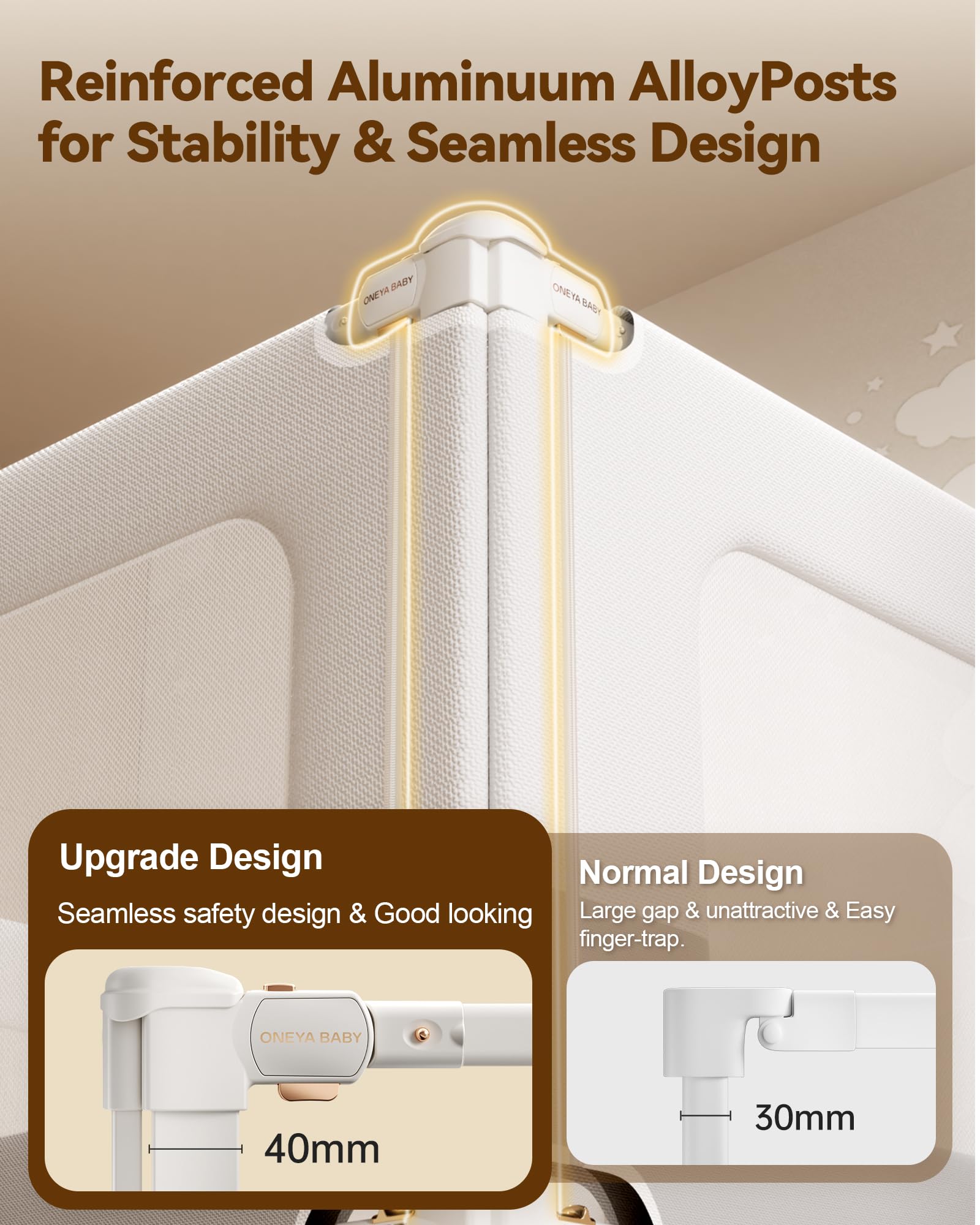 Oneya Baby bed rails queen golden-triangle support illustrates enhanced stability