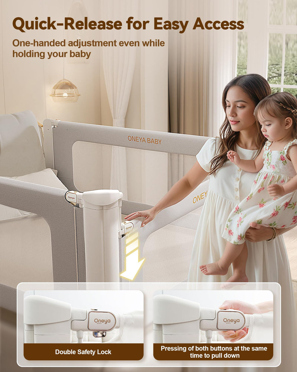 ONEYA BABY seamless post design reduces gaps and fits diverse beds.