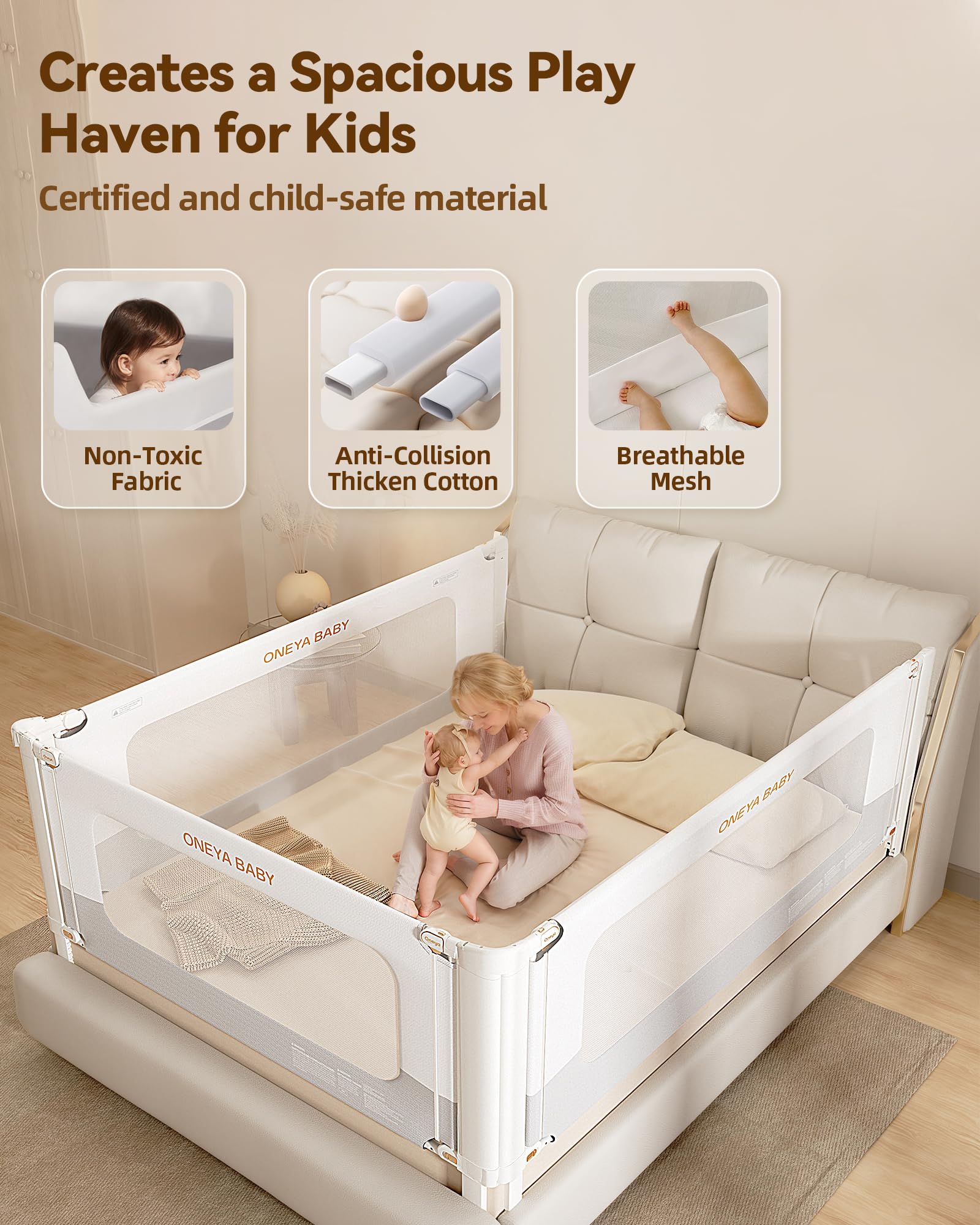 ONEYA BABY bed rails height-adjustable system fits various mattresses