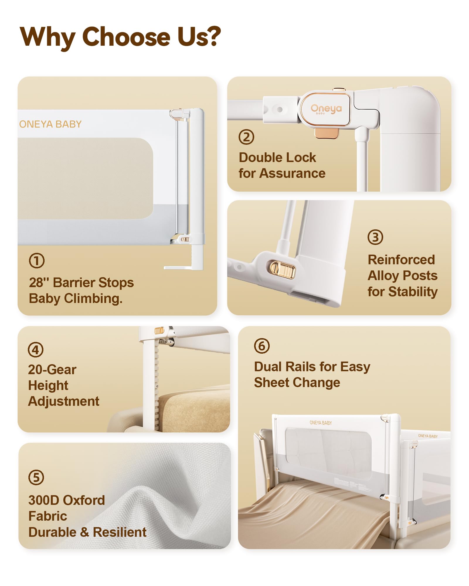 ONEYA BABY bed rails one-handed adjustment for comfort