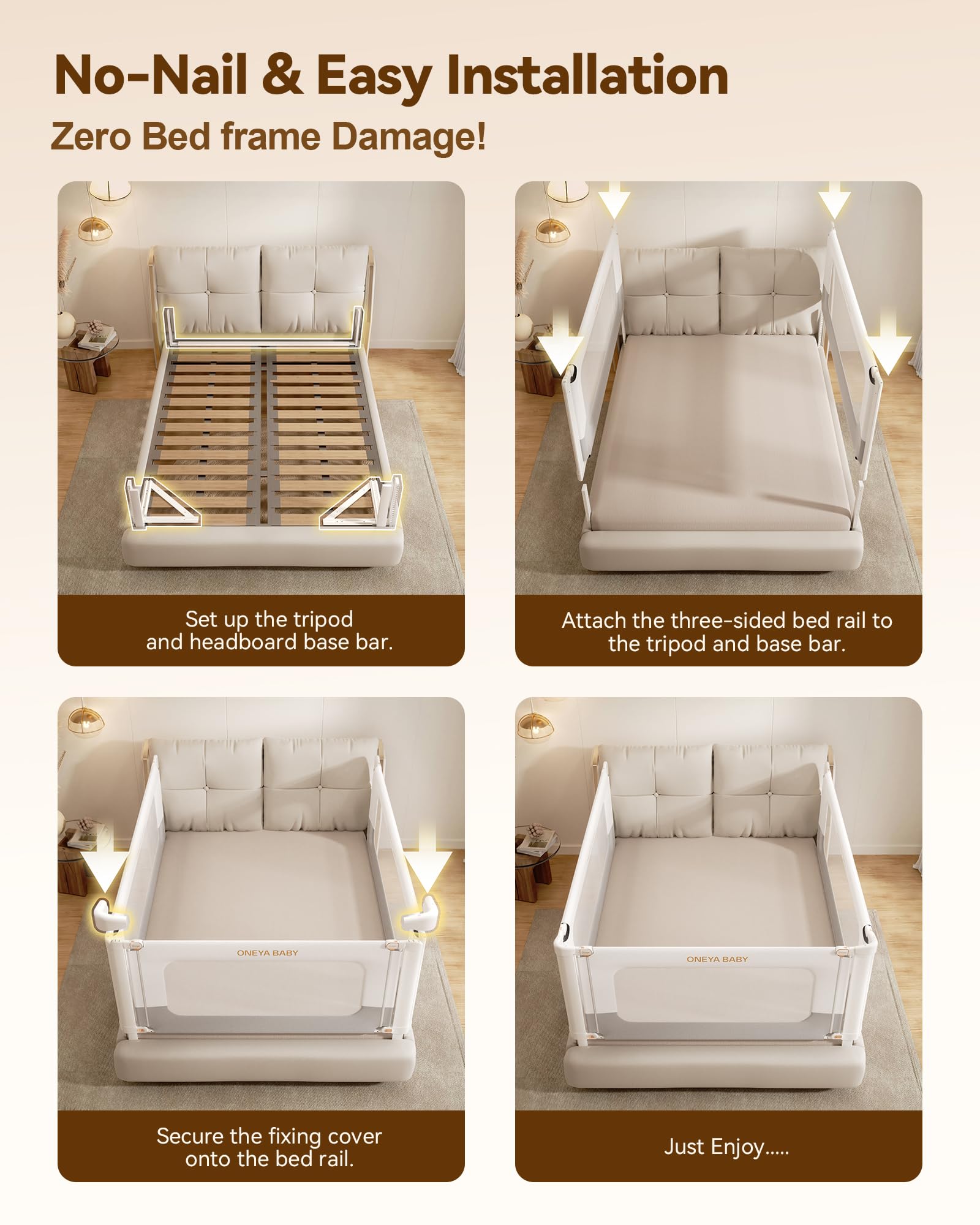 ONEYA BABY bed rails with widened posts for stability