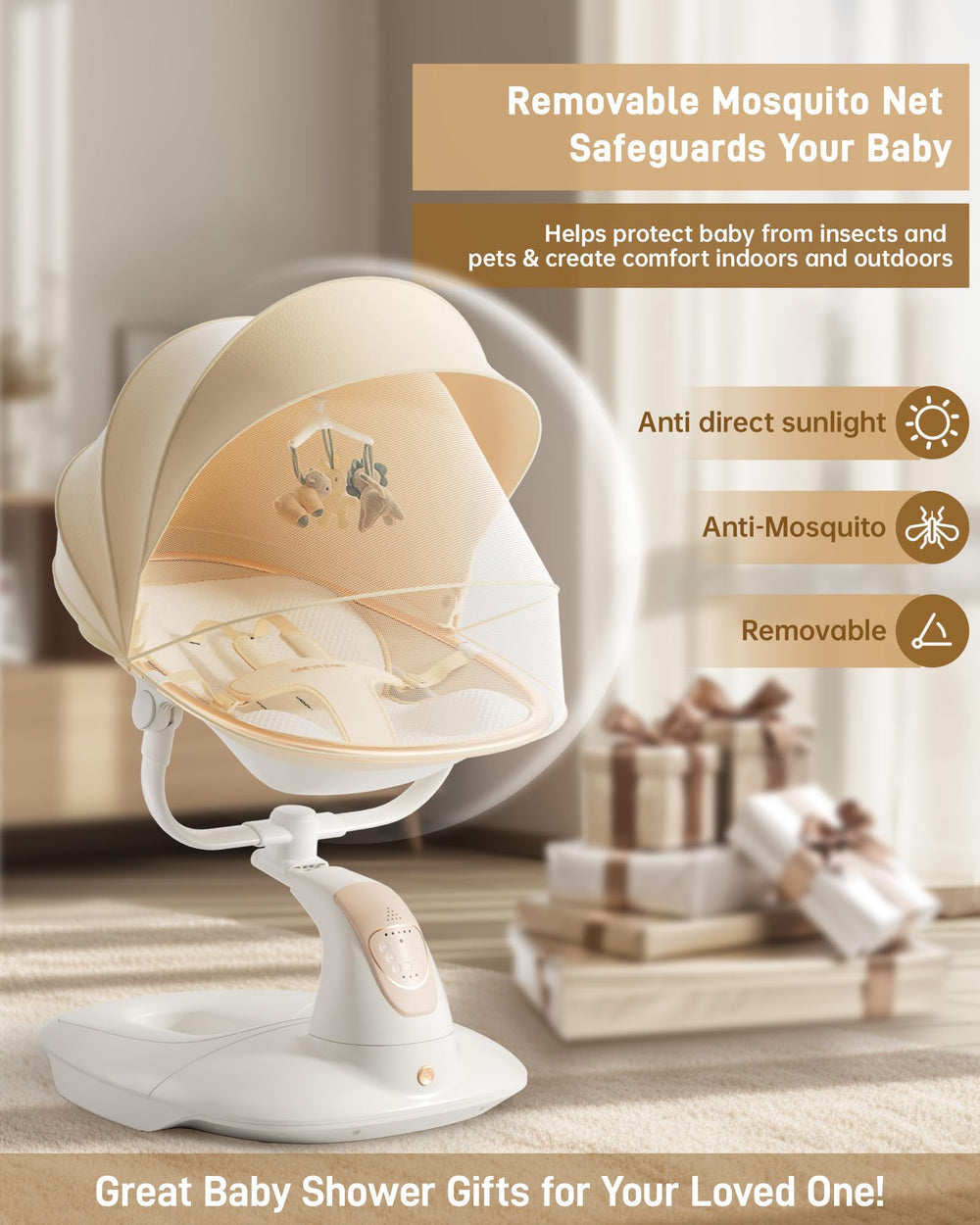 ONEYA BABY Swing removable cushion for easy cleaning.