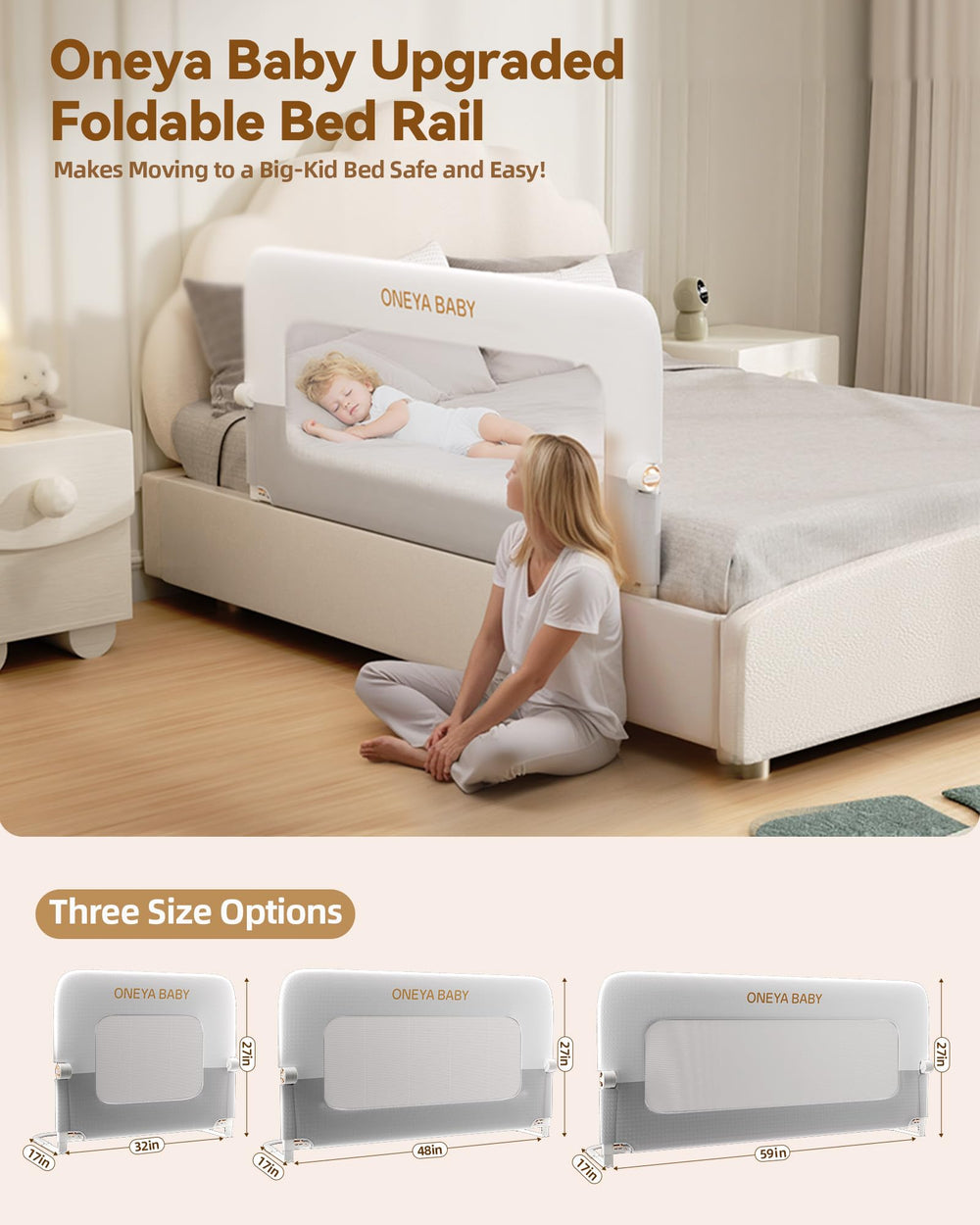 ONEYA BABY fits multiple bed sizes for safe crib-to-big-kid transitions.