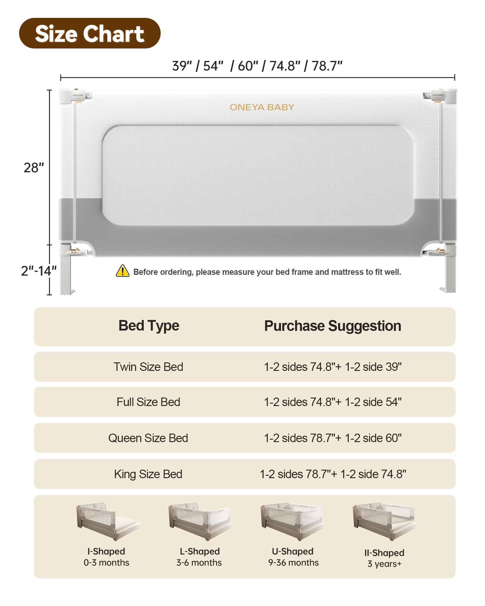 Oneya Baby bed rail provides full coverage to guard toddlers during bed transitions.