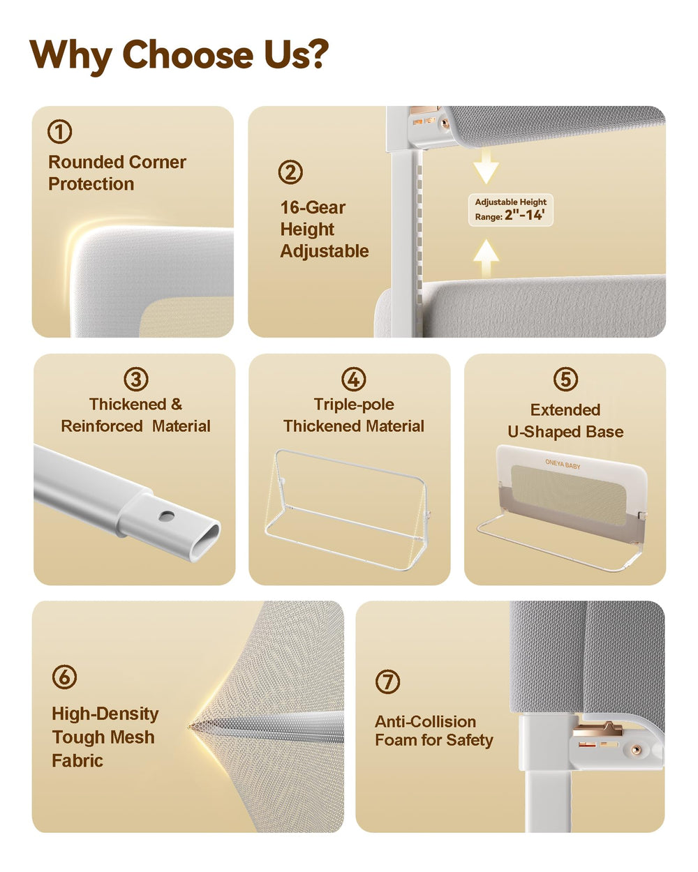 ONEYA BABY thick carbon steel frame ensures durable bedside safety.