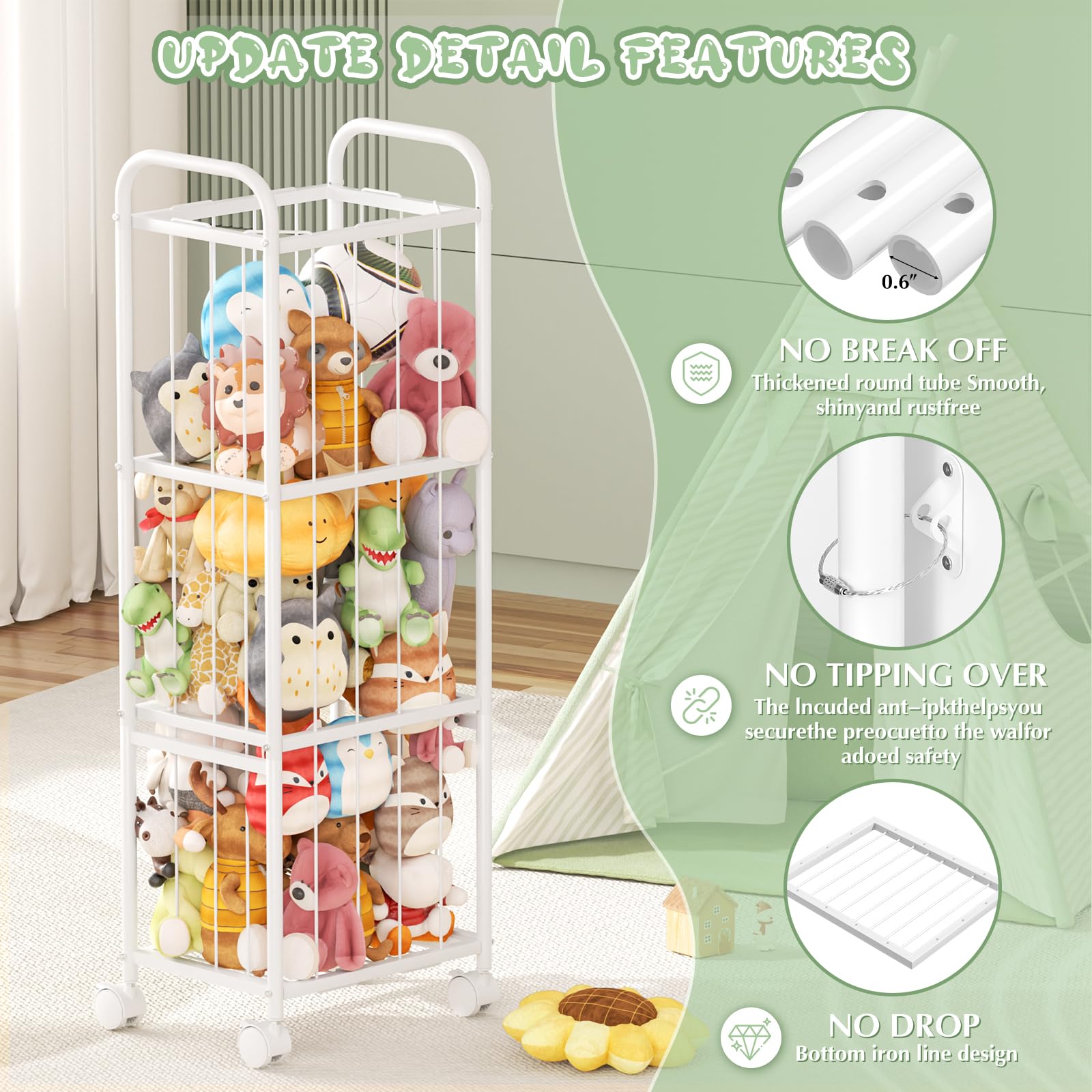 Oneyus 360-degree wheels with brakes enable easy mobility between rooms.