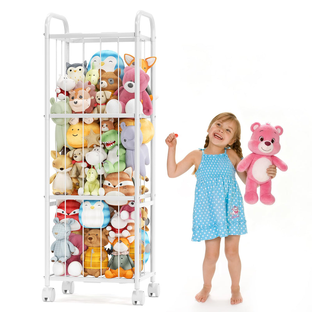 Oneyus stuffed animal storage with metal tube frame keeps plushies tidy and accessible.