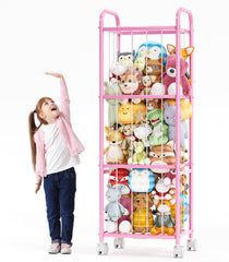 Oneyus stuffed animal storage zoo cage with metal frame keeps plush toys organized and accessible.