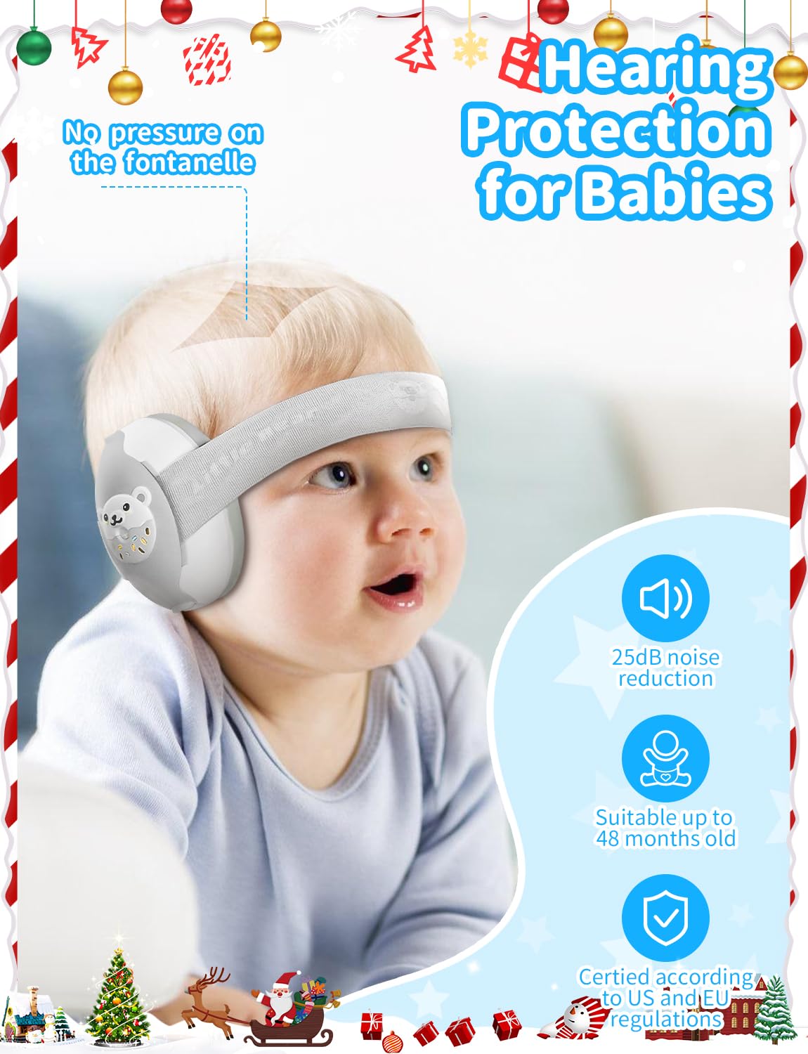 ONITOON Baby Ear Muffs worn with headband provide gentle noise protection for naps.