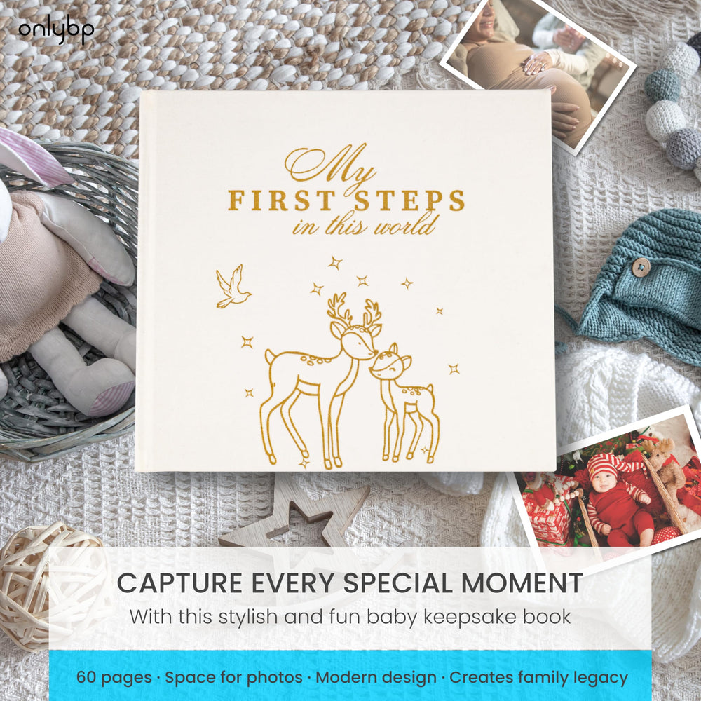 OnlyBP memory book interior pages showcasing 60+ layouts for milestones and photos