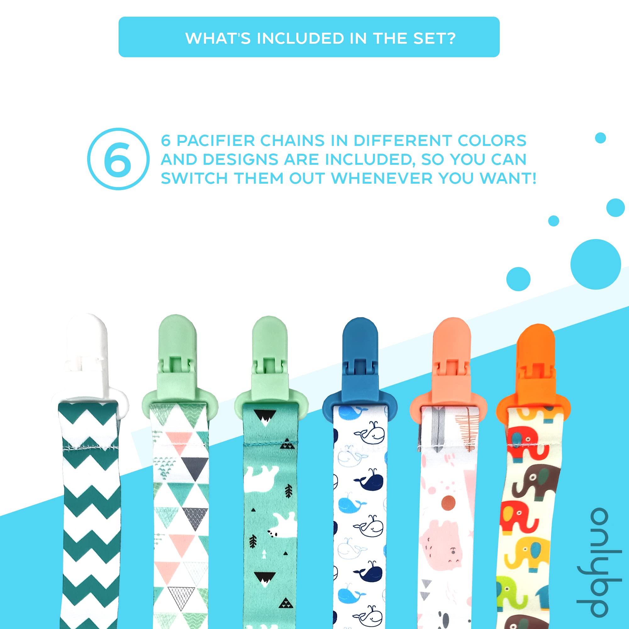 OnlyBP Set 6 soft-touch clip with baby-safe plastic clip.