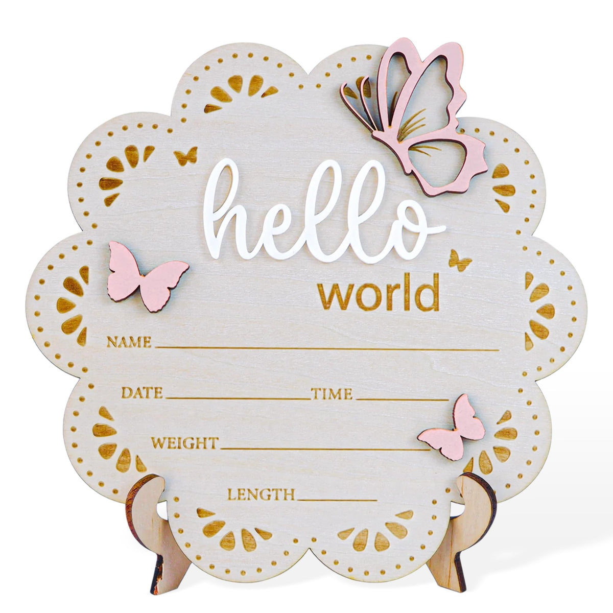 ONNIBE baby announcement sign butterfly Hello World design ideal for newborn photo props