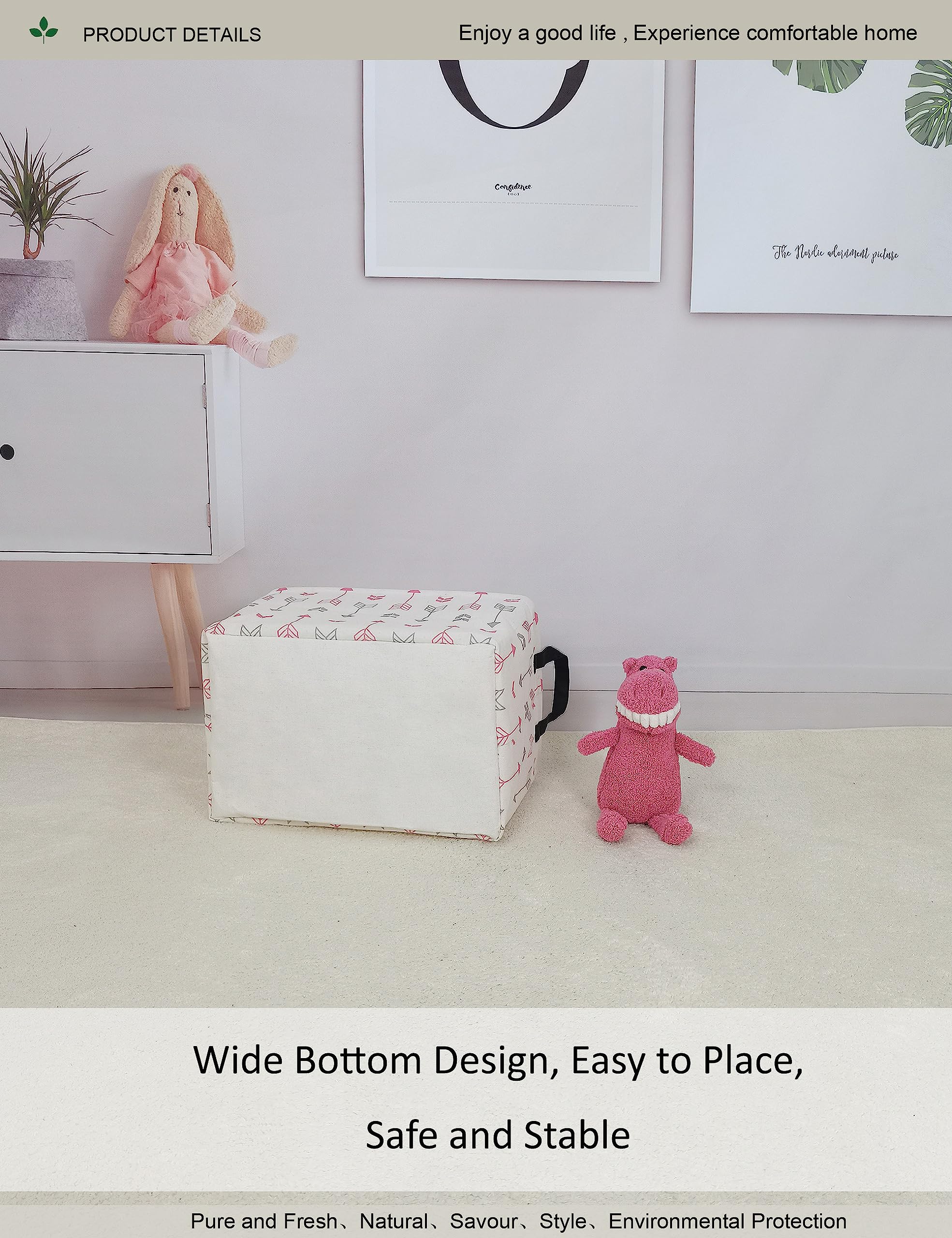 ONOEV kid-friendly basket with pink arrow, complements children's room décor while storing toys.