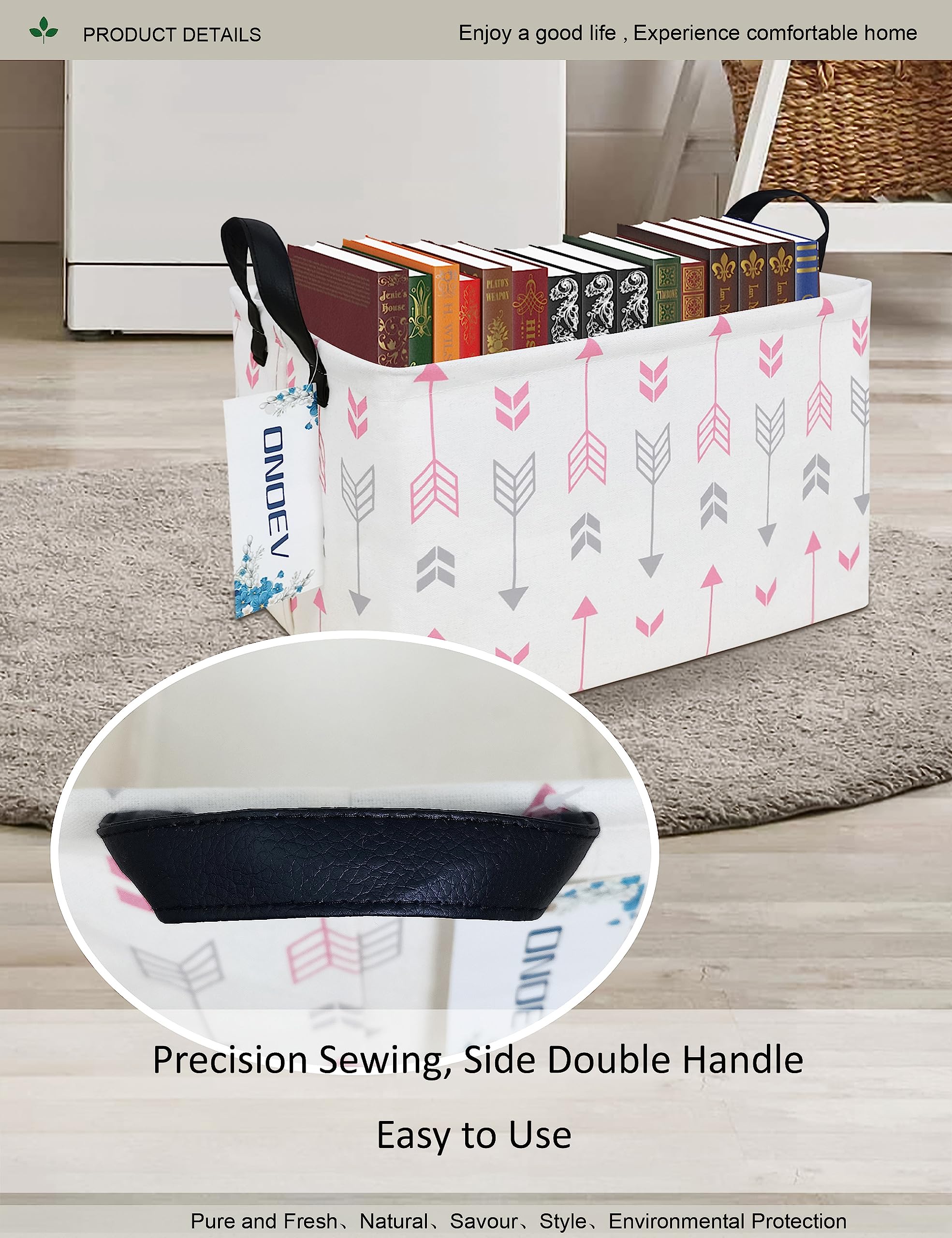 ONOEV open rectangular basket with pink arrow, folds flat for compact storage.