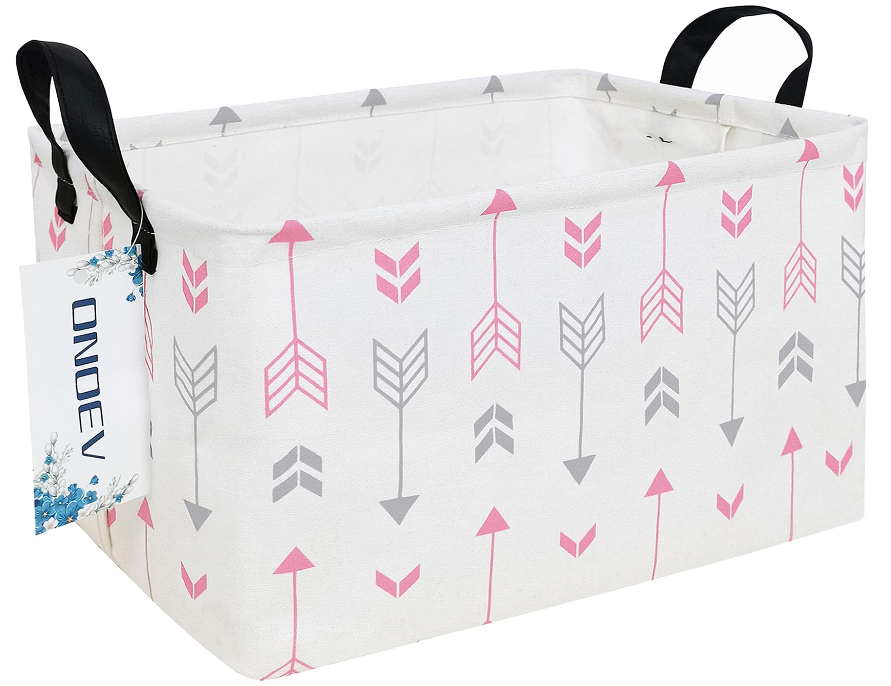 ONOEV rectangular folding laundry basket in pink arrow, ideal for sorting laundry and tidying spaces.