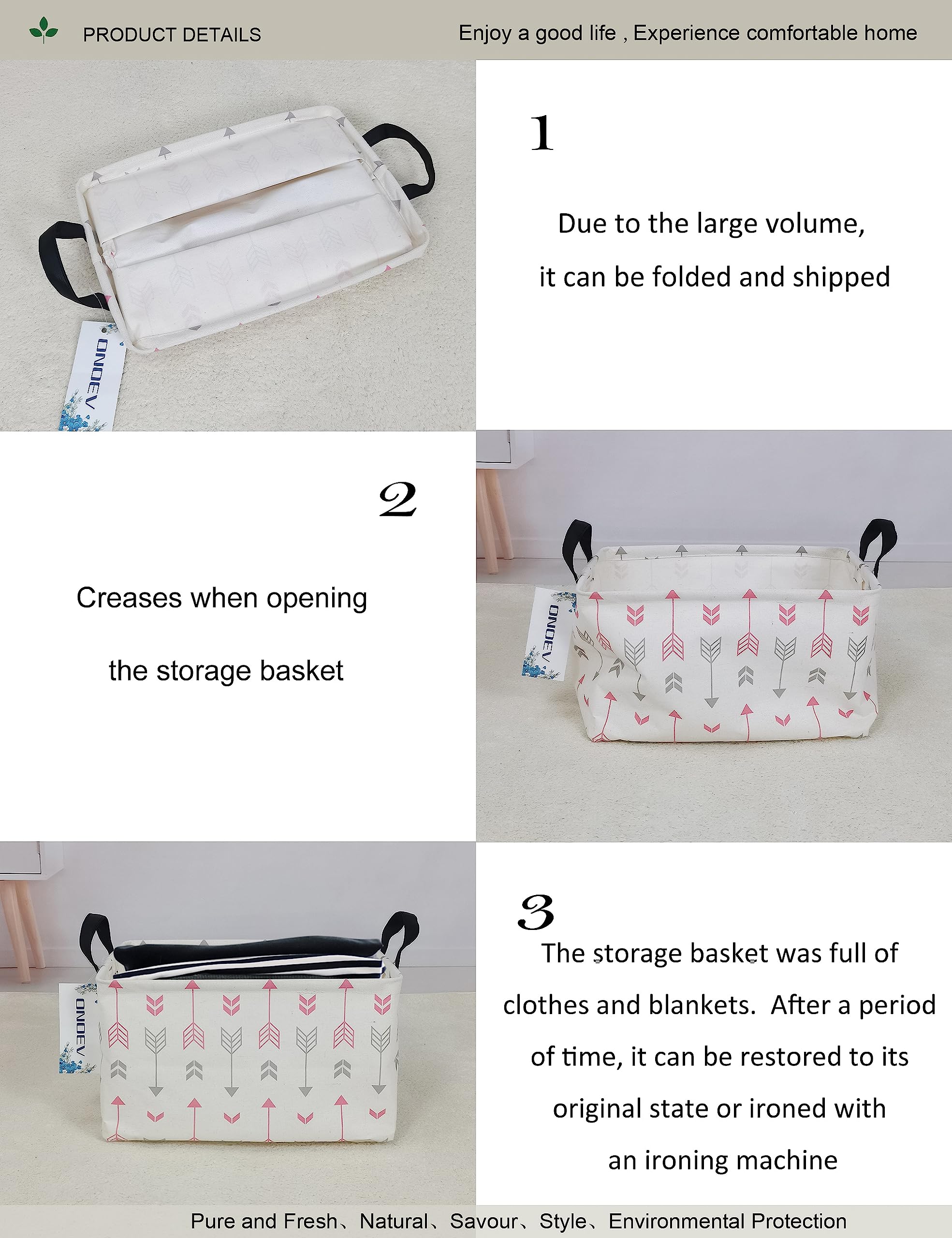 ONOEV toy and clothes storage basket, pink arrow, versatile for dorms and offices.