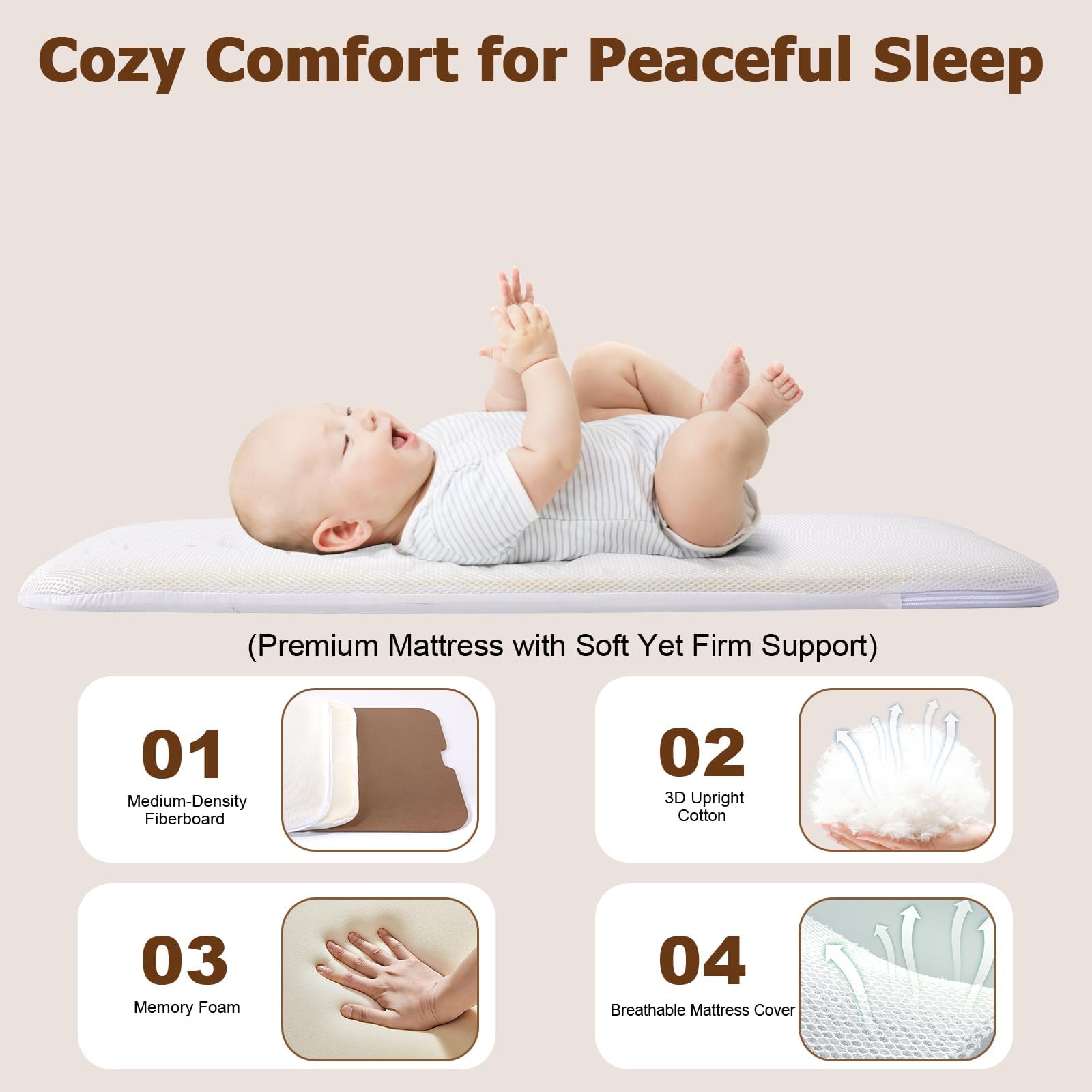 ONTHEWEI bassinet with mesh sides for airflow and monitoring.