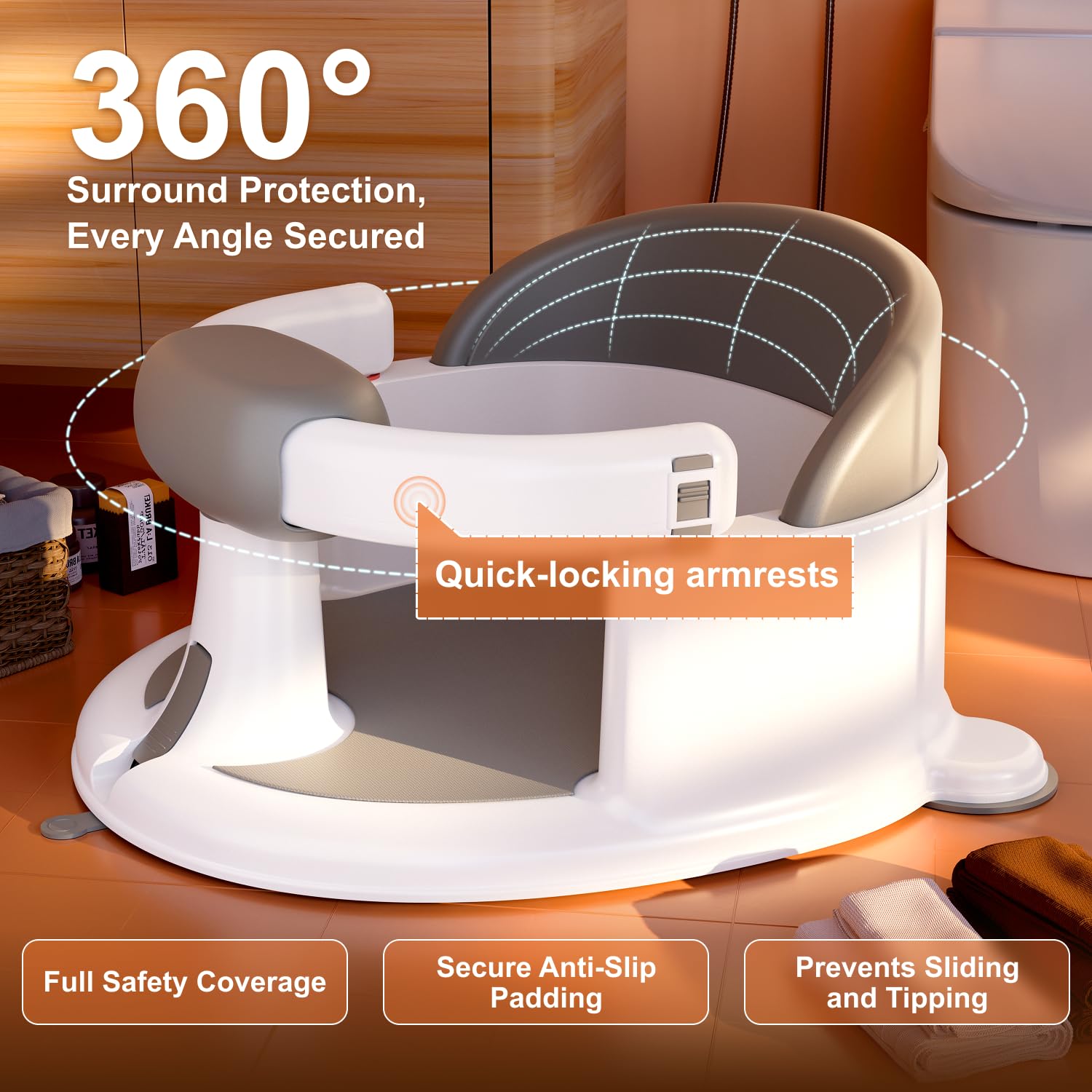 ONTHEWEI baby bath seat pink BPA-free materials emphasize skin-friendly, safe bathing sessions.