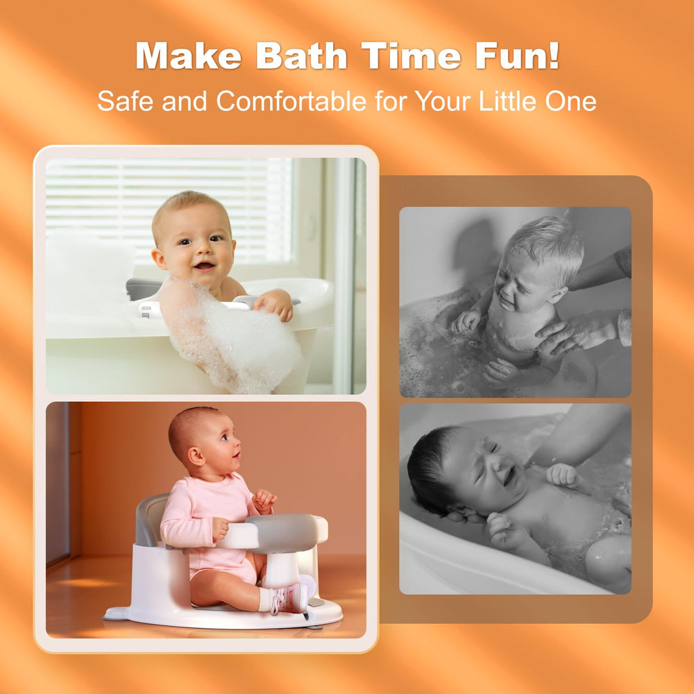 ONTHEWEI baby bath seat pink non-slip cushion reduces tipping risk during splashes.