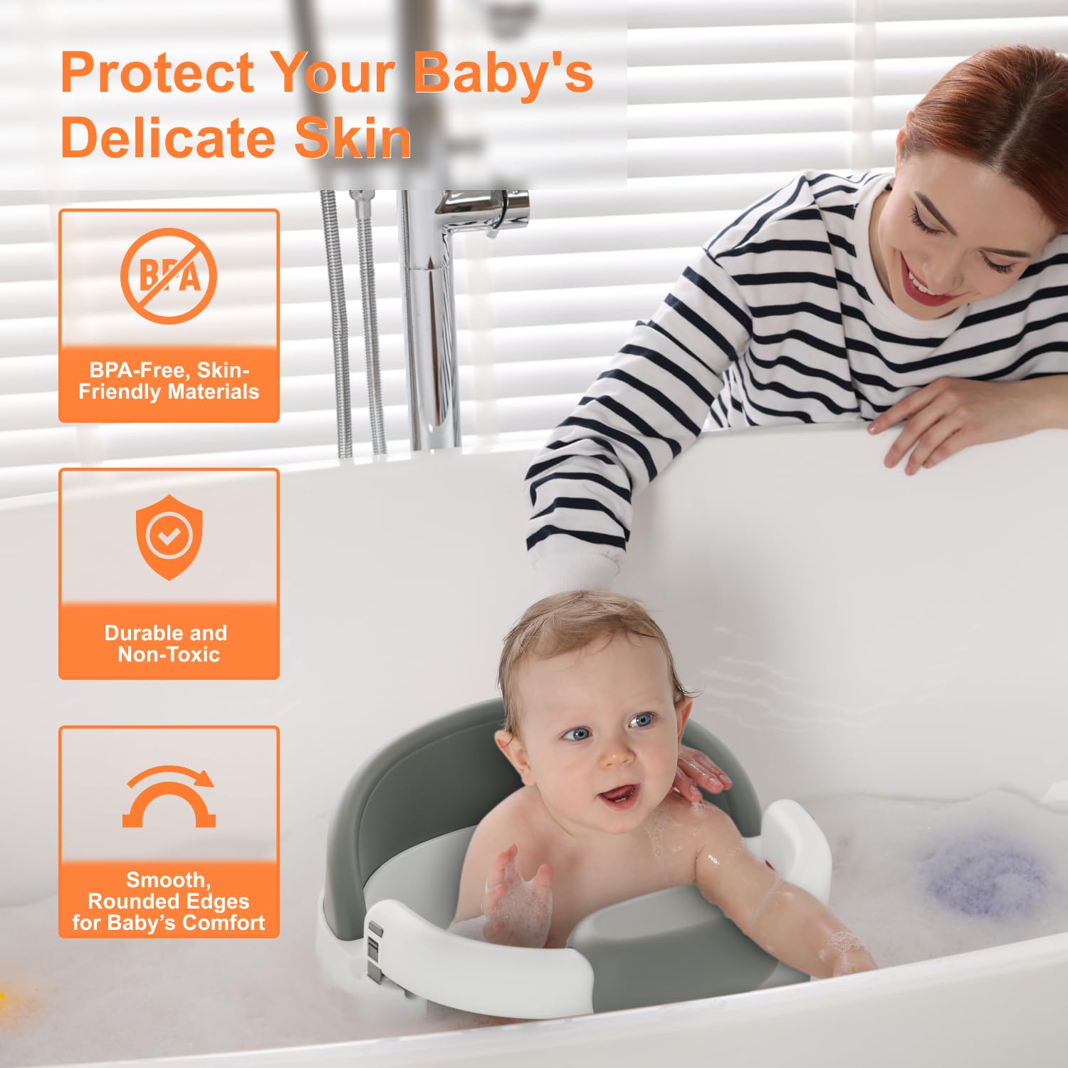 ONTHEWEI baby bath seat pink suction cups close-up demonstrates secure adhesion on smooth surfaces.