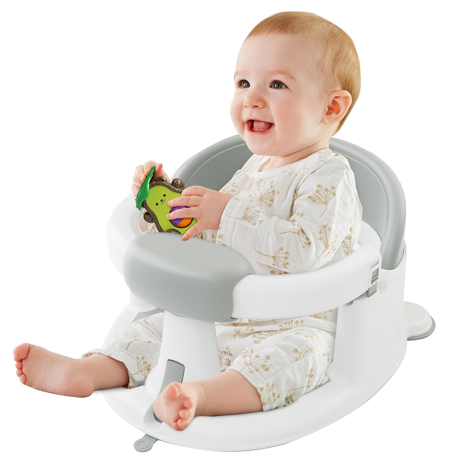 ONTHEWEI baby bath seat with suction cups provides stable tub time on smooth surfaces.