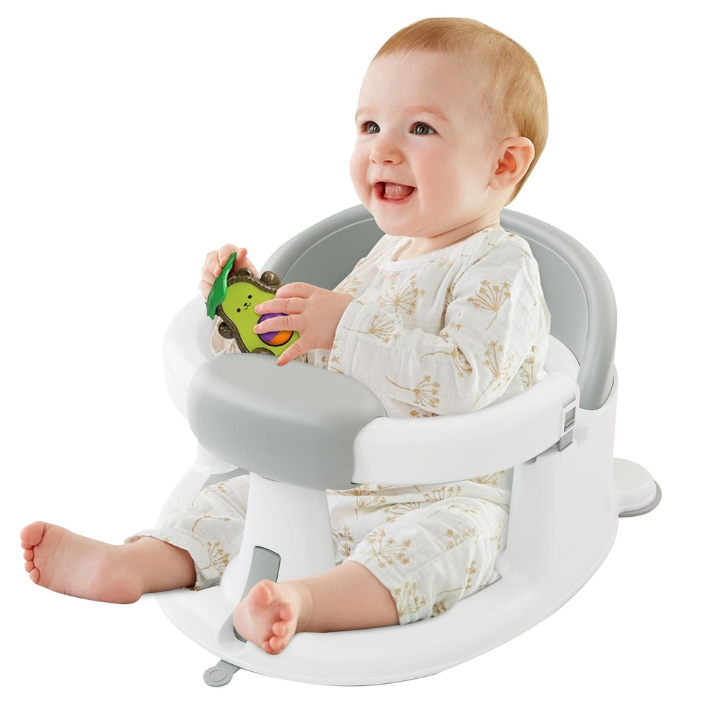 ONTHEWEI baby bath seat with suction cups provides stable tub time on smooth surfaces.