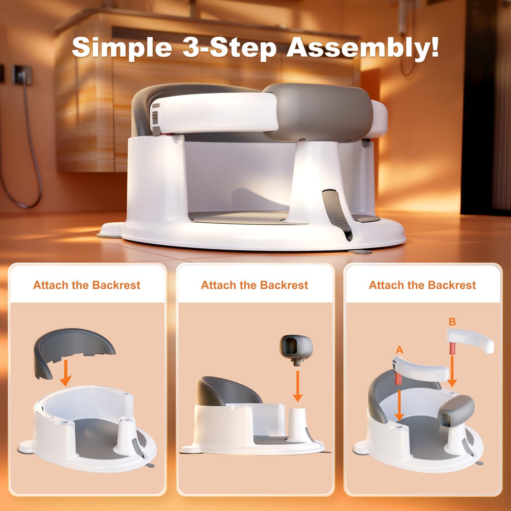 ONTHEWEI grey bath seat supports 6-24 months securely during water play.