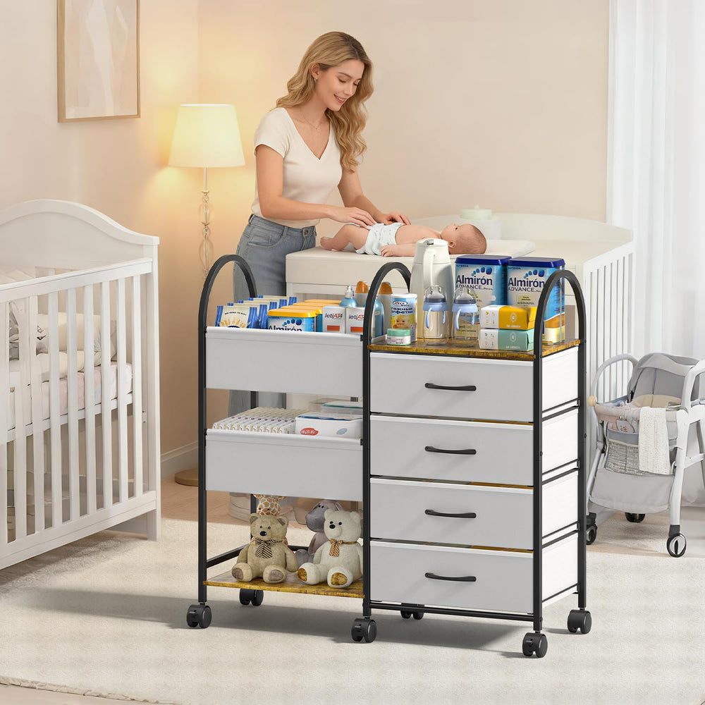 ONWAYHOME four-tier rolling cart offering expansive storage for diapers and wipes.