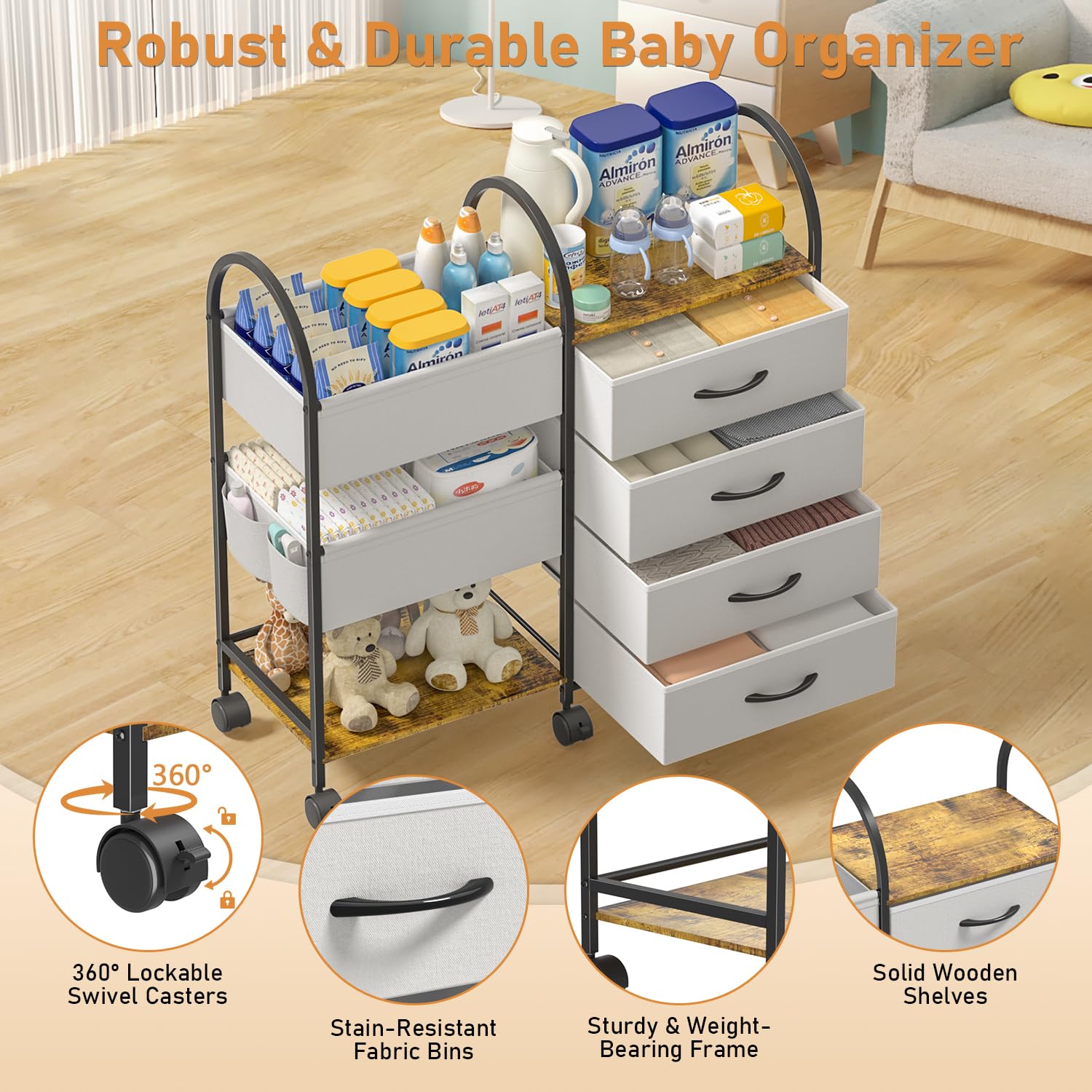 ONWAYHOME six 360-degree wheels enable smooth mobility between rooms.