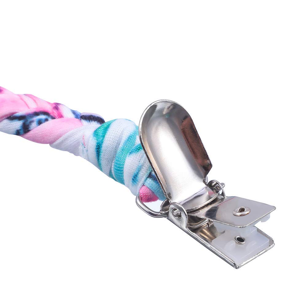 Onwon pacifier clip white palette blends with outfits and keeps pacifiers handy.