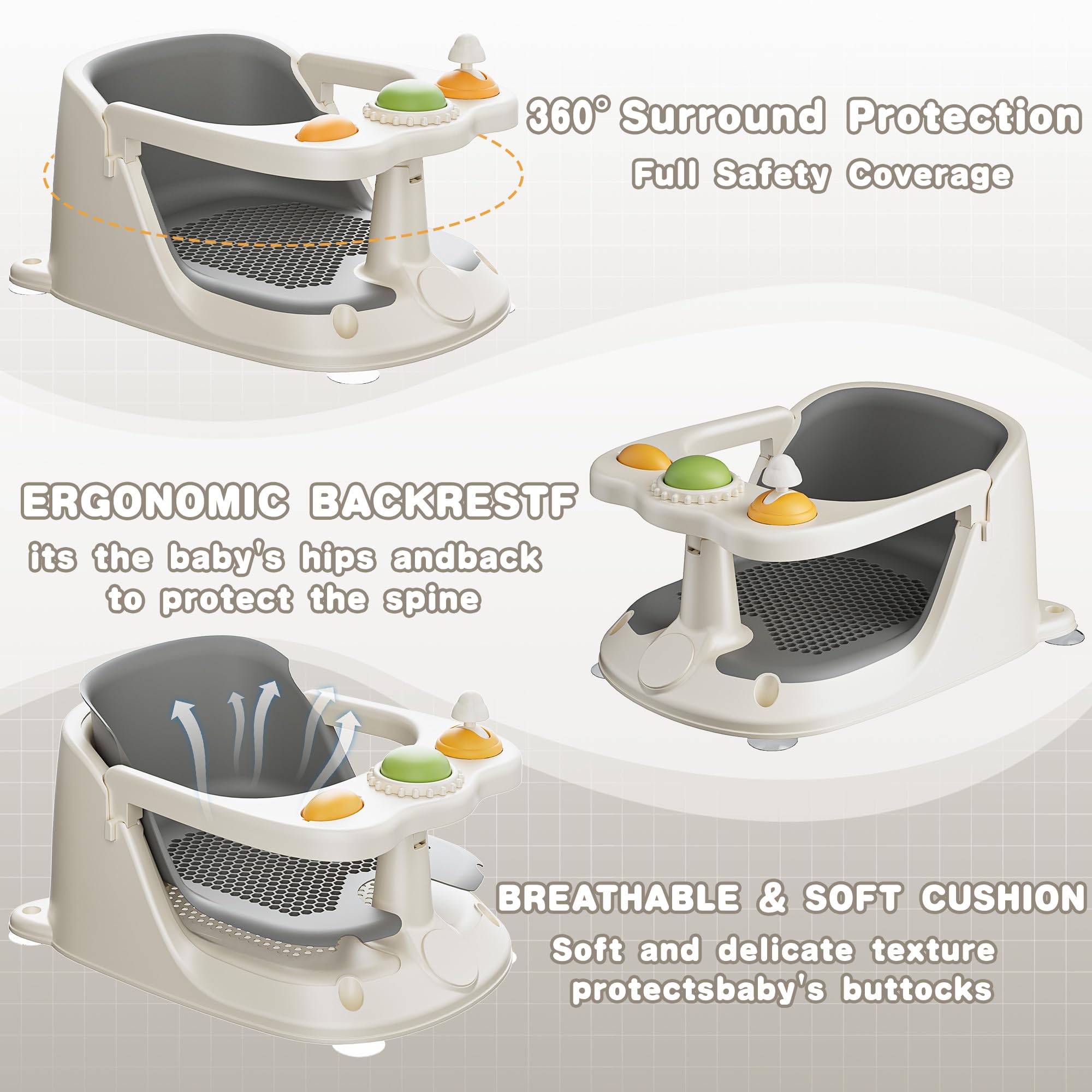 ONXLL bath seat with four suction cups for stable bathing on smooth surfaces