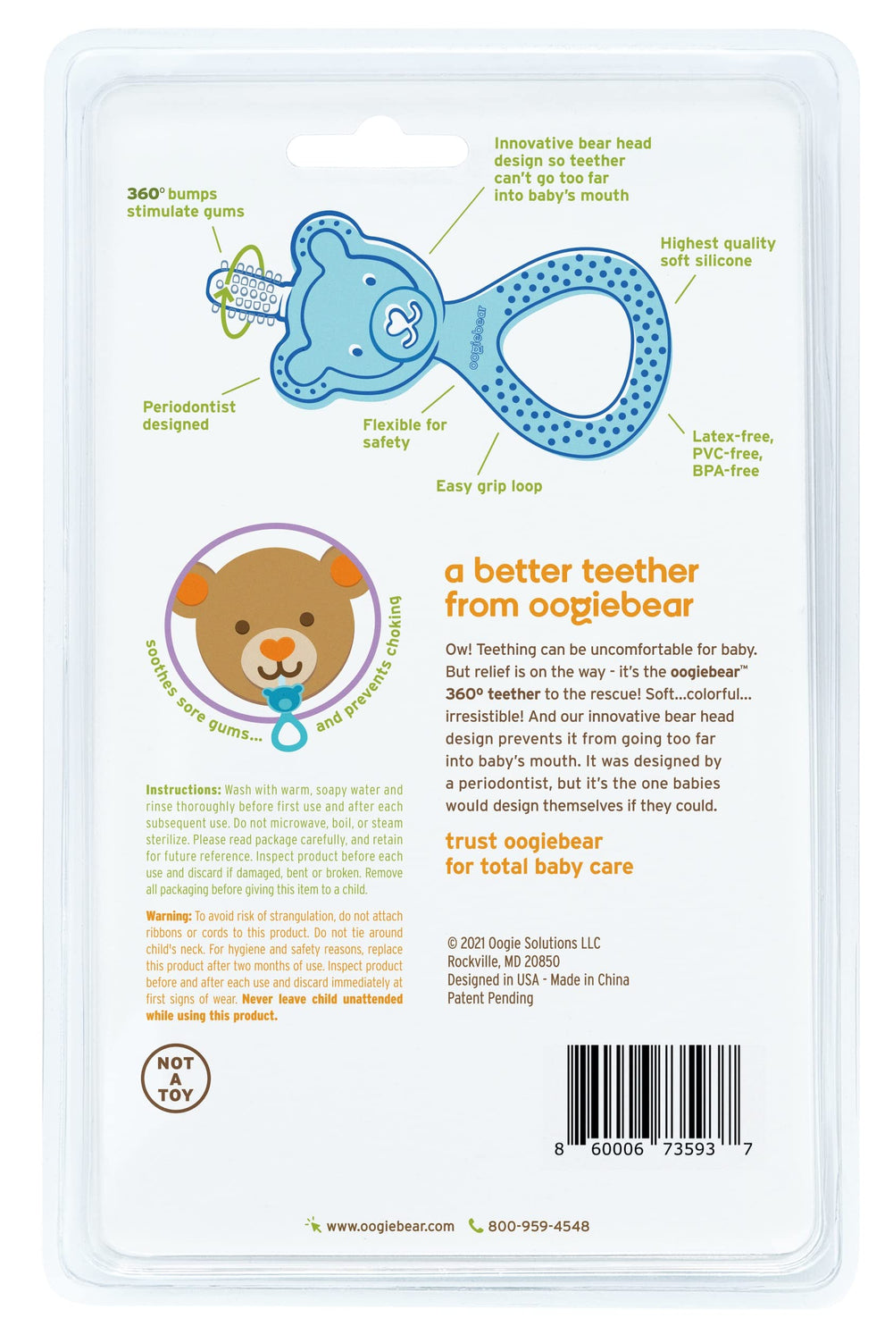 oogiebear 360° teether yellow cleaning and sterilizing ready for safe reuse.