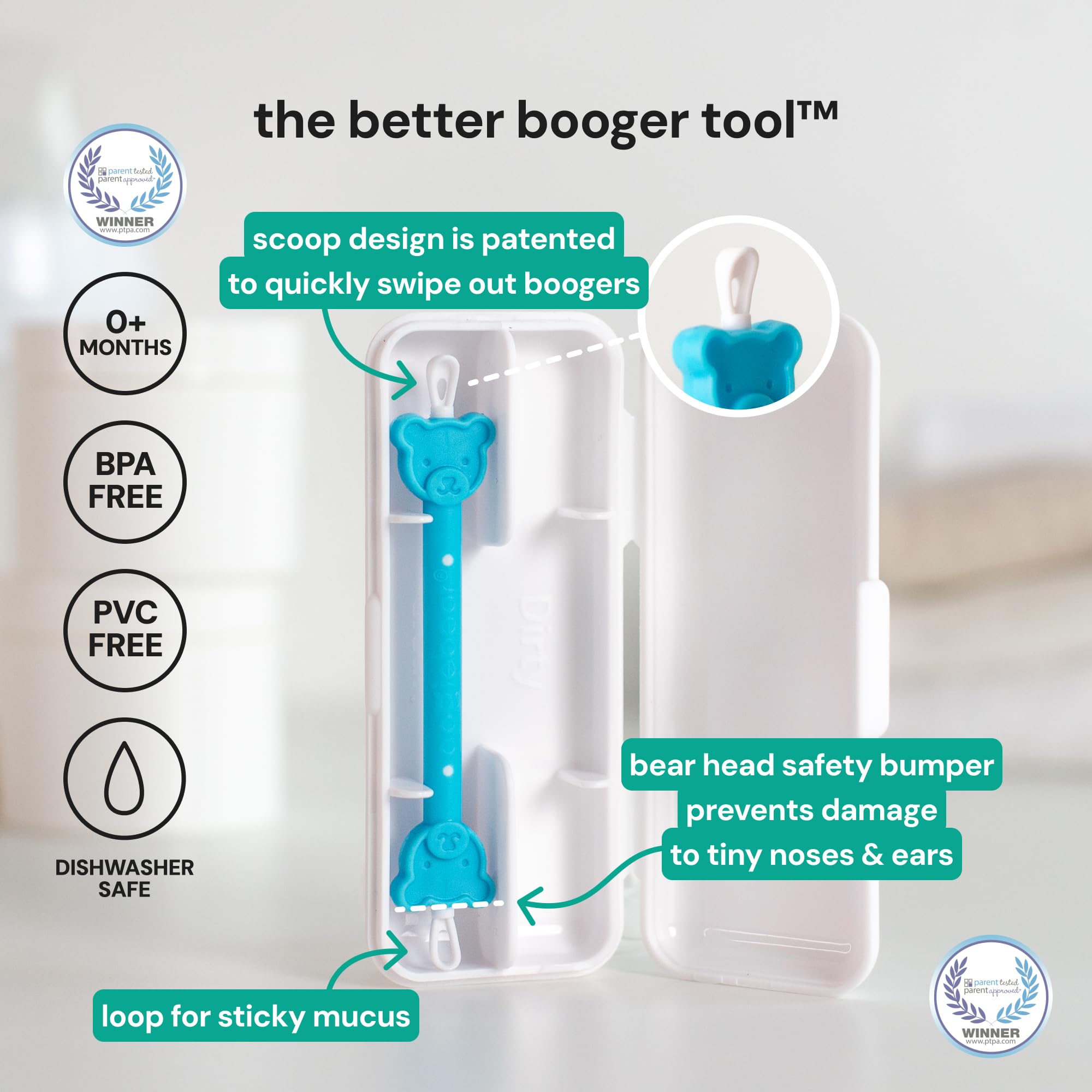oogiebear bear-head safety bumper protects tiny noses during cleaning.