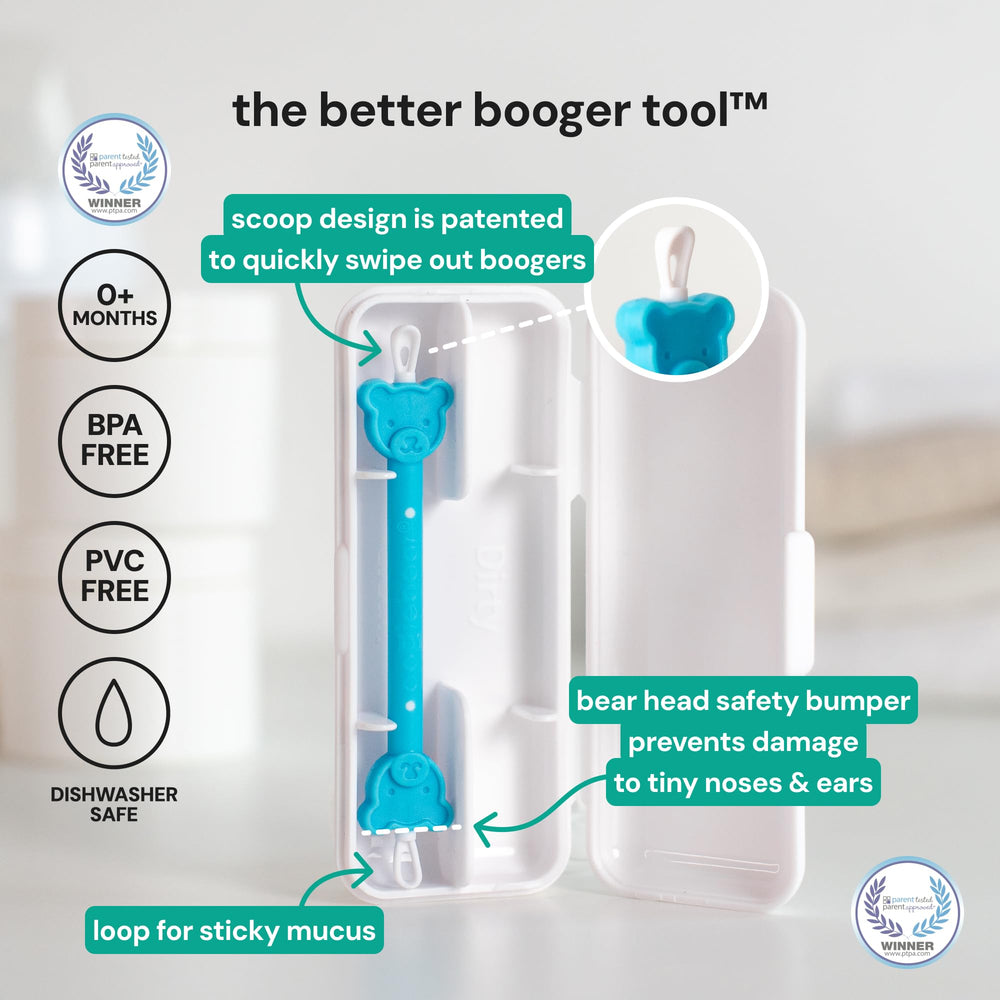 oogiebear bear-head safety bumper protects tiny noses during cleaning.