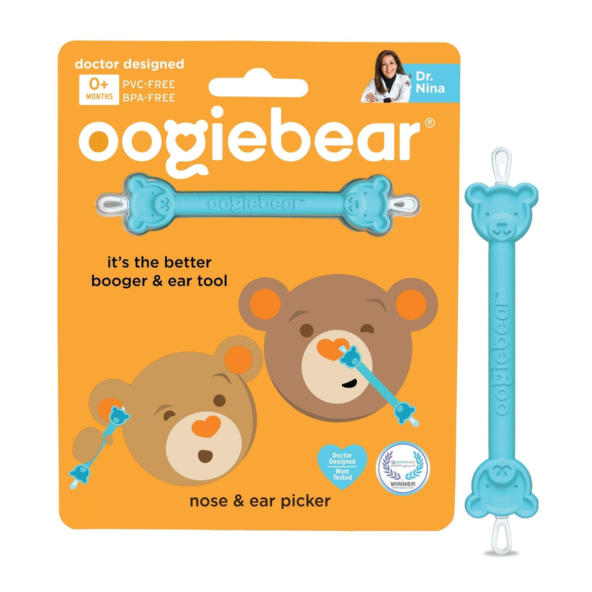 The oogiebear dual-ended design offers easy nose and ear cleaning for babies.