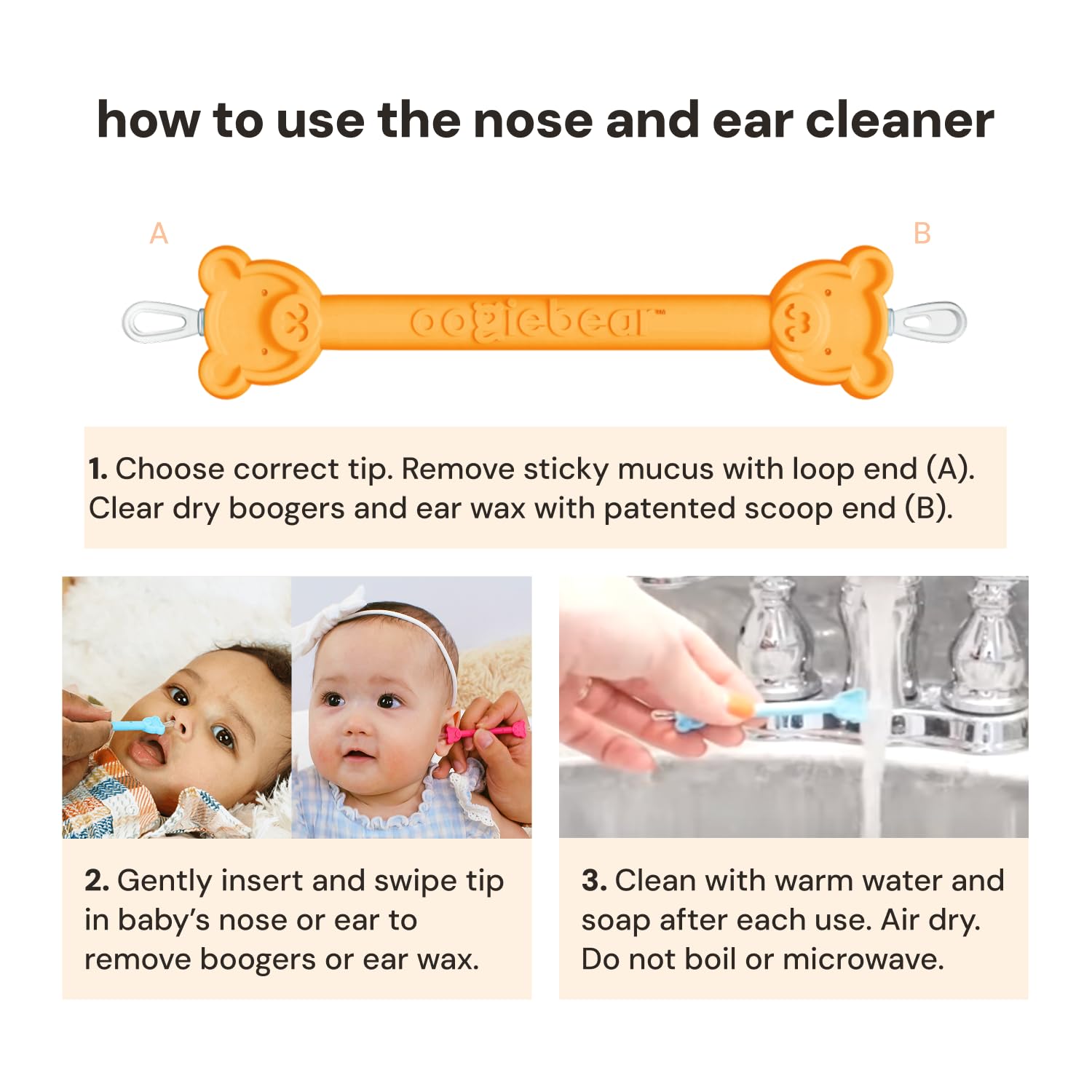 oogiebear loop end handles sticky mucus for efficient cleanups.
