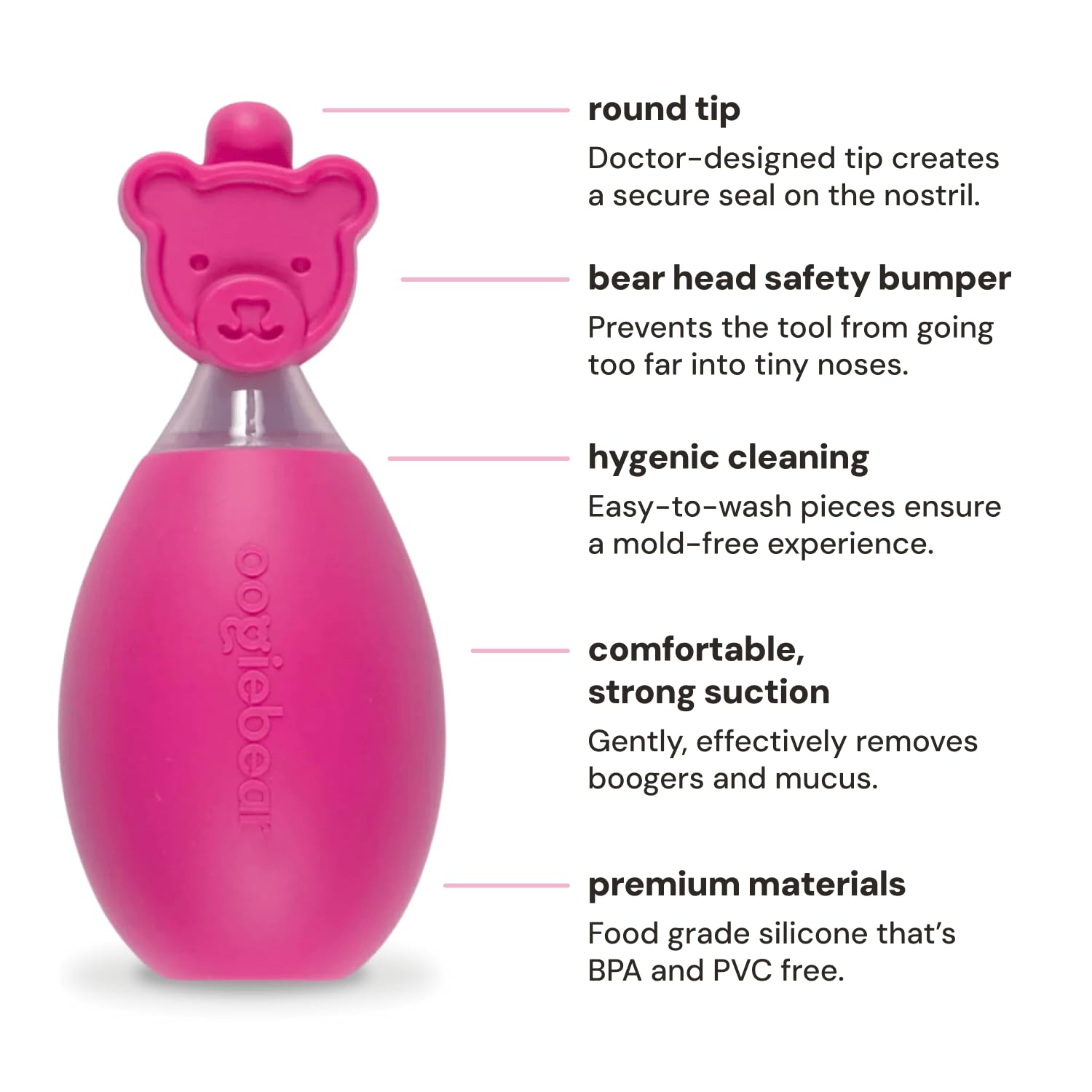 oogiebear silicone bulb and round tip for non-invasive nose care
